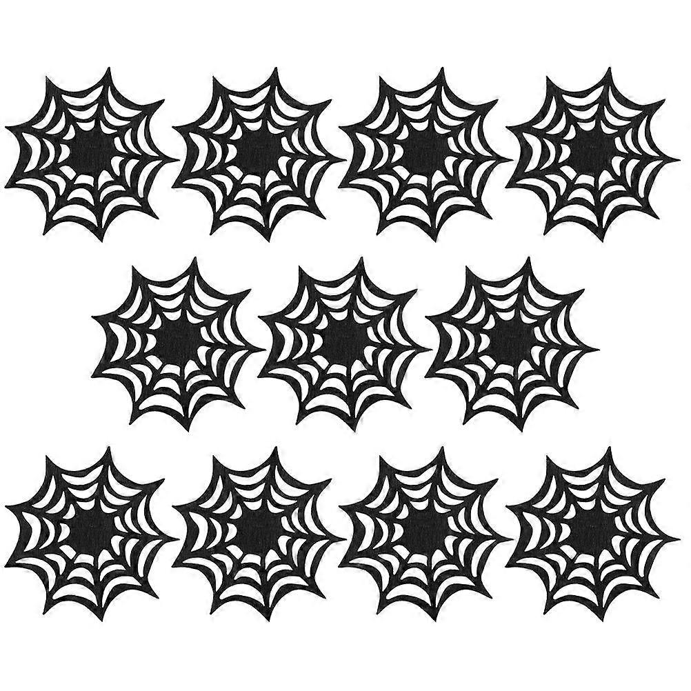 Black Felt Coasters for Drinks with Spider Web Shape 24Pcs