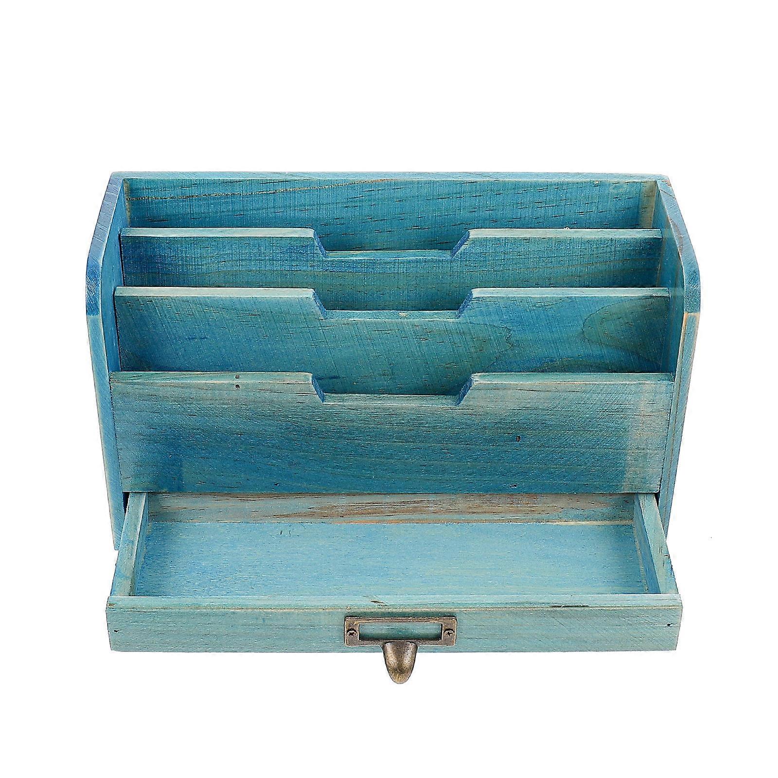 Blue Wooden Storage Box for Storage Use 1Pcs Multipurpose Desktop Sundries Holder