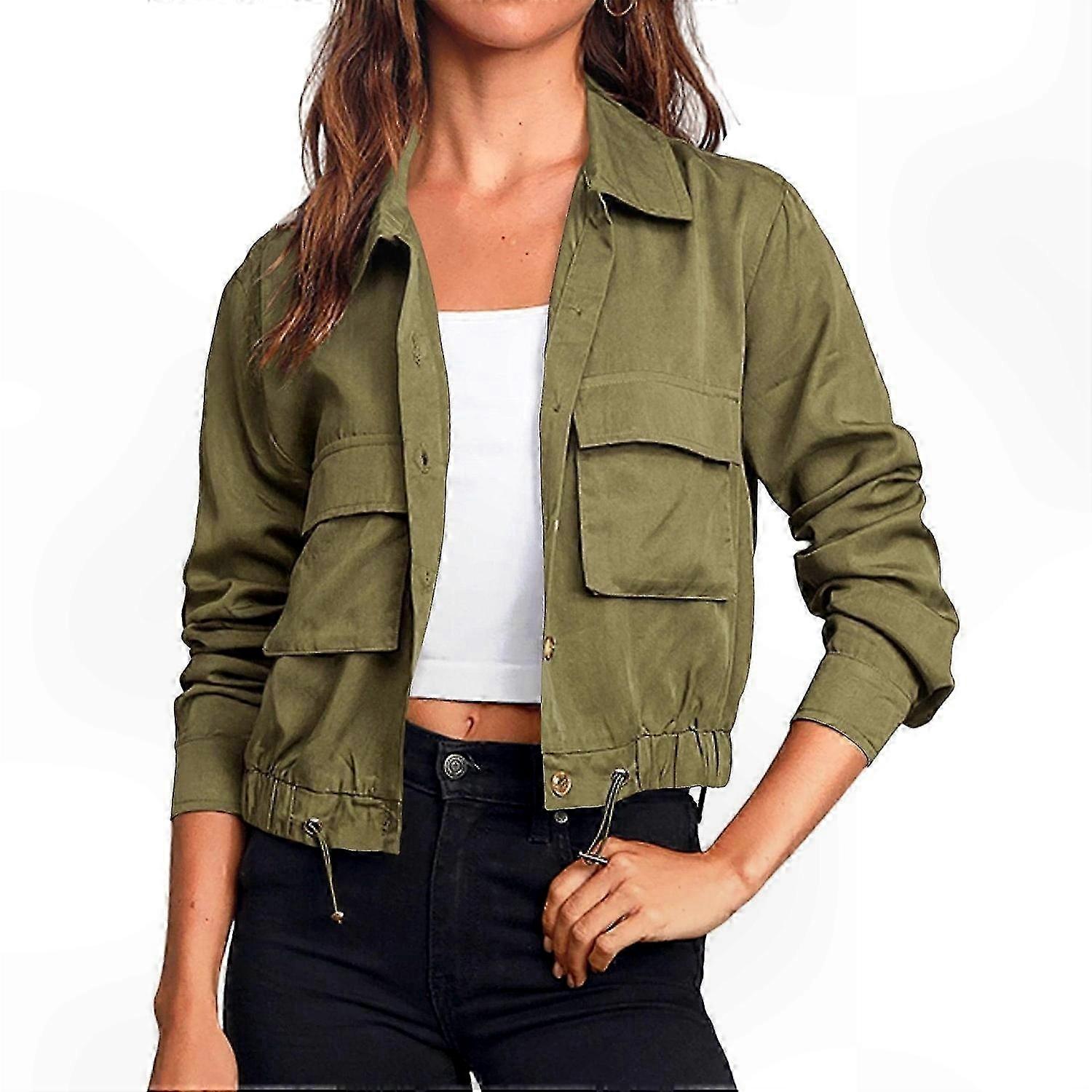 Solid Color Long Sleeve Jacket with Drawstring for Women