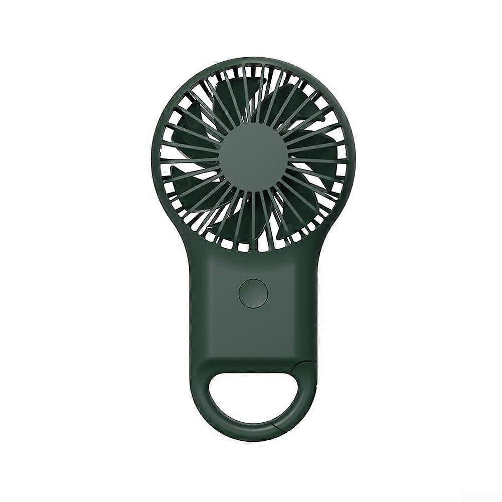 Mini Portable USB Rechargeable Handheld Fan With Mountaineering Buckle, Green PocketSized Adjustable Speed For Outdoor