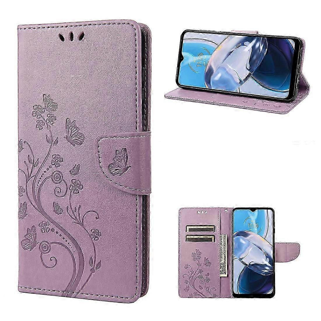 For Motorola Moto E22 / E22i Butterfly Flower Pattern Flip Leather Phone Case_c*