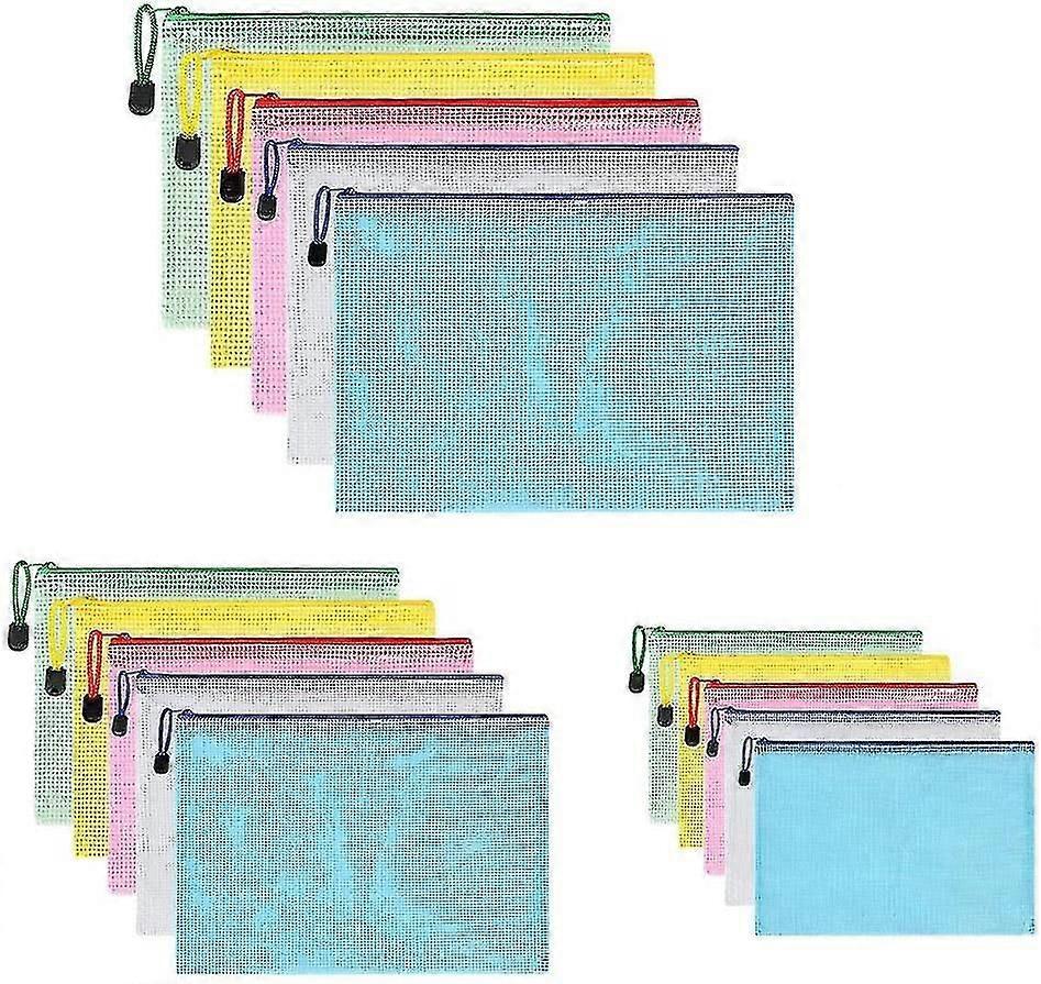 Document Bag A3+a4+a5, 15 Pieces (5 Each) Zipper File Bags, Mesh Plastic Zipper