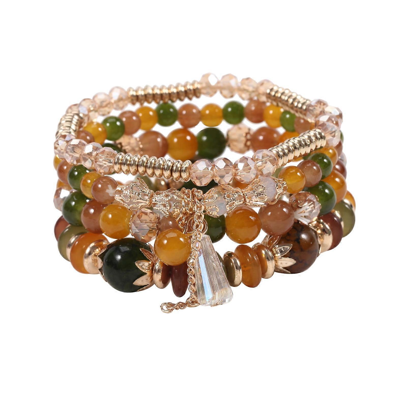 Cterwk 1 Set Bohemian Stackable Bracelets for Women Multilayered Stretched Beaded Bracelets
