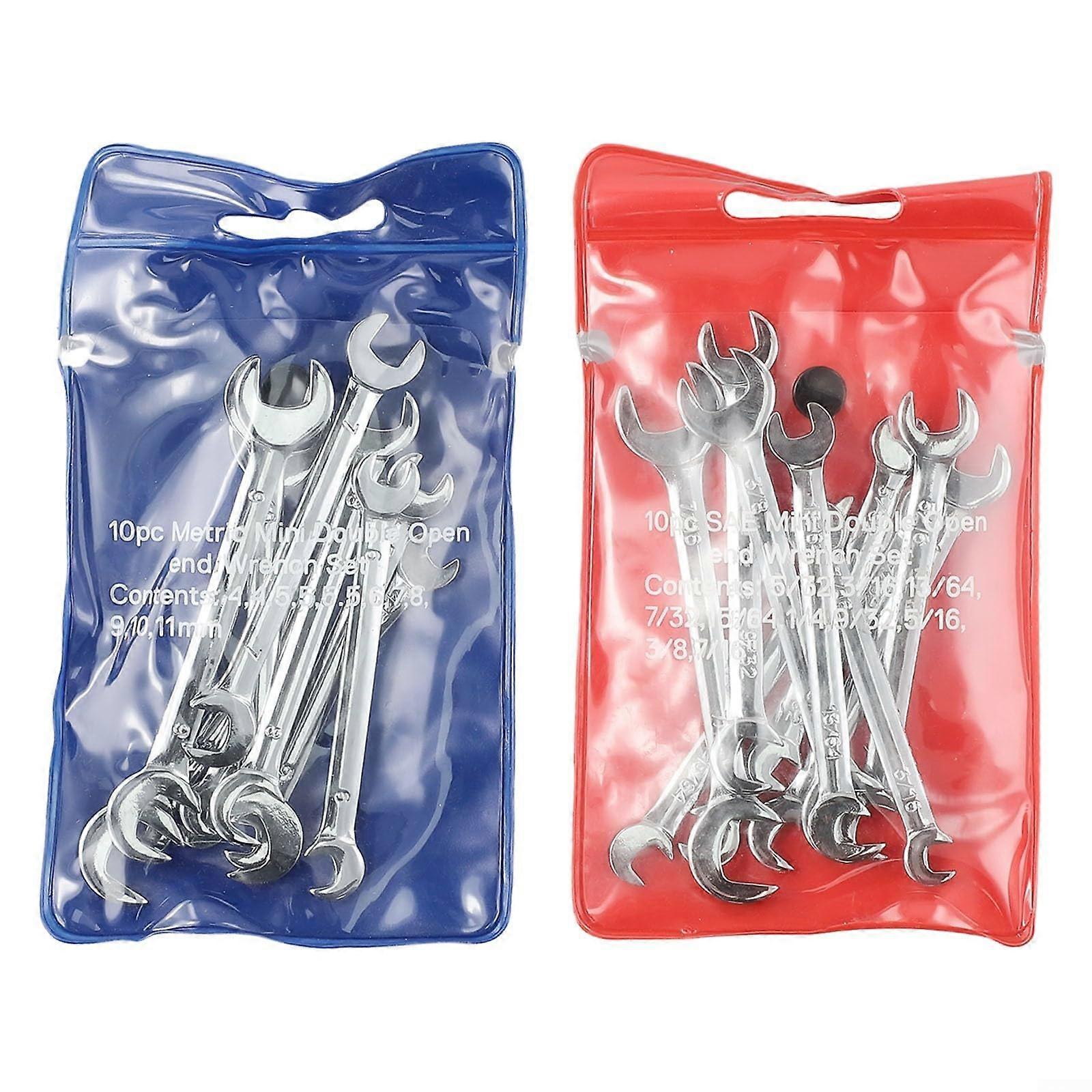 Combination Spanner Set 20 Piece Compact Small Wrenches Metric and SAE Sizes Imperial Compatible Portable Tool Kit