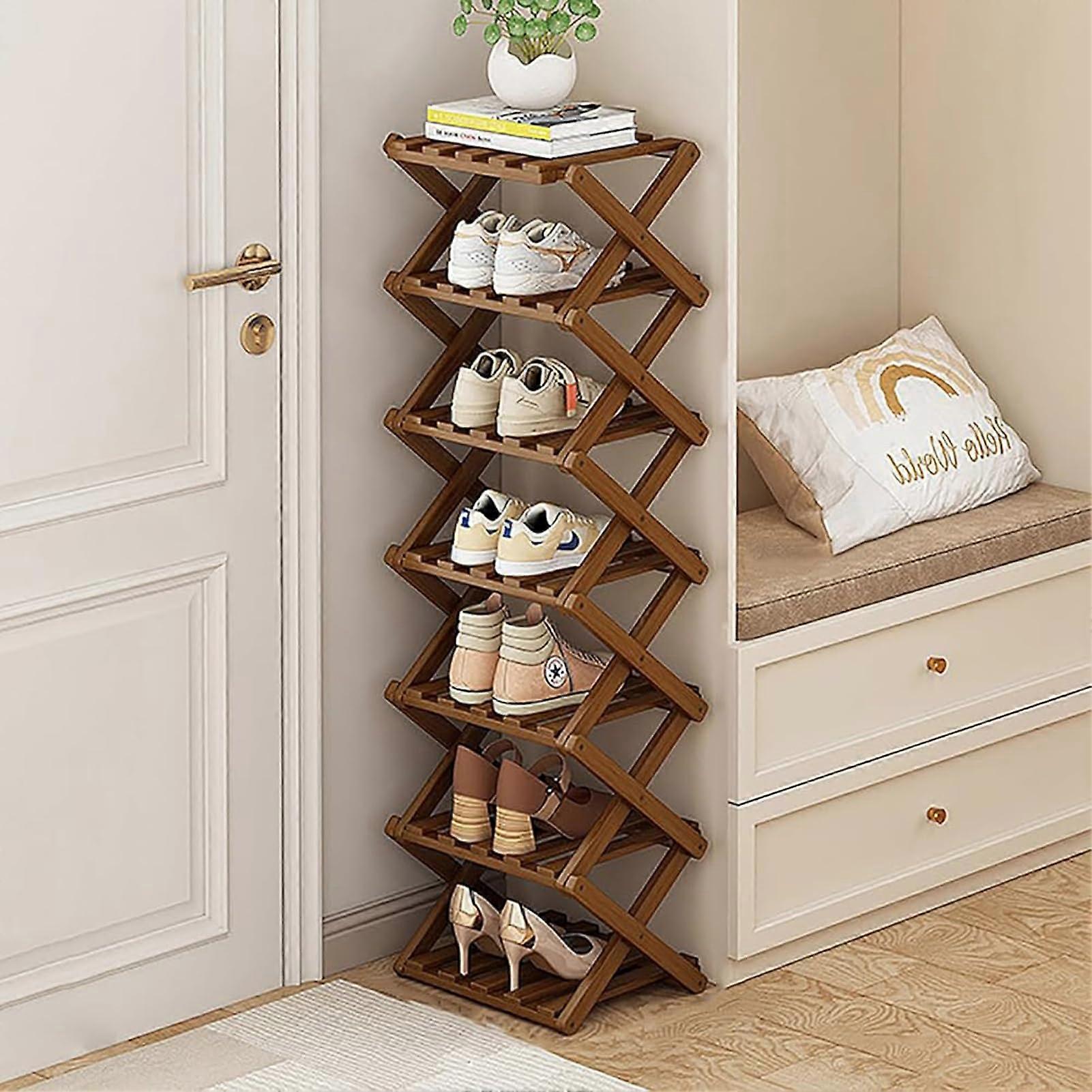 7Tier Bamboo Shoe Rack, SpaceSaving Vertical Organizer, No Assembly Needed, Foldable Design For Entryway And Hallway, Color C