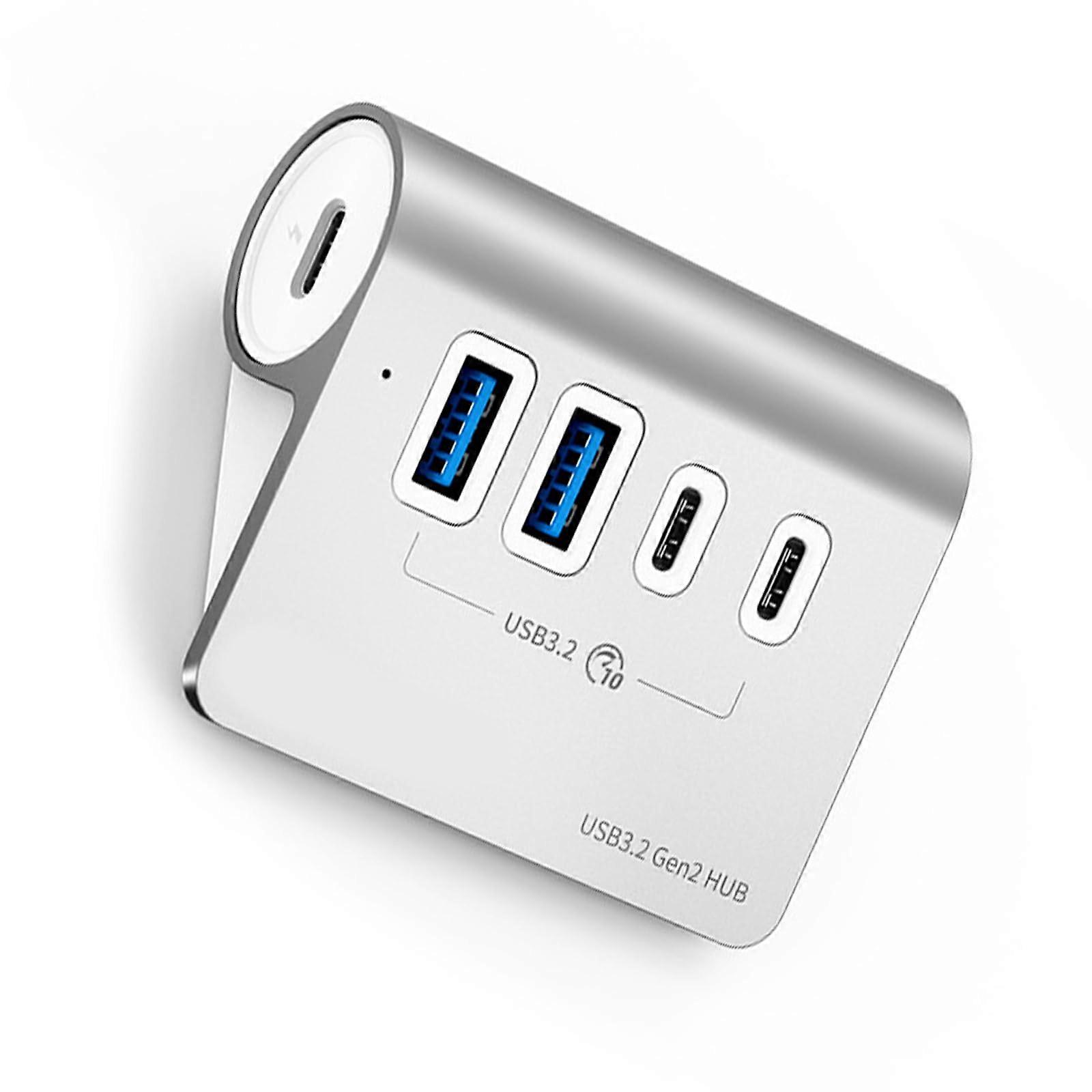 Aluminum 4Port USB 3.2 Hubs Powered PD60W USBC Splitter 10Gbps With Power Adapter For PC TypeC