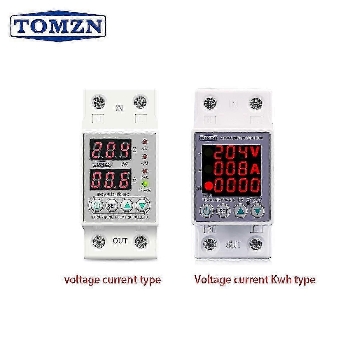 Din Rail Dual Display Adjustable Over Voltage Current and Under Voltage Protective Device Protector Relay 40A 63A 80A 220V 230V
