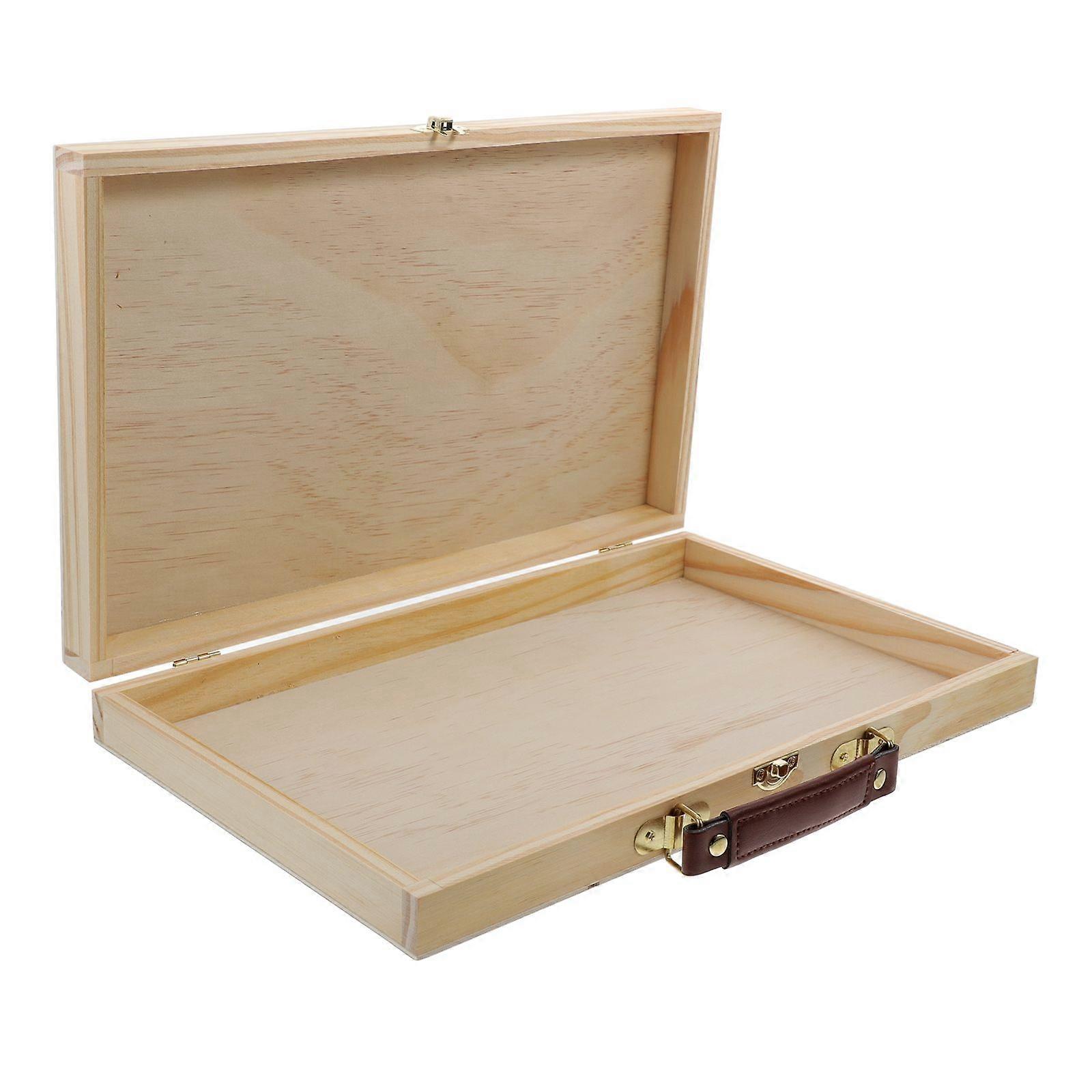 1Pc Handle Empty Box Painting Pen Storage Wooden Box Painting Paint Tray Box
