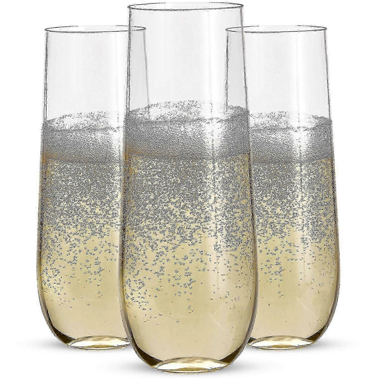 24 Stemless Plastic Champagne Flutes Unbreakable Clear