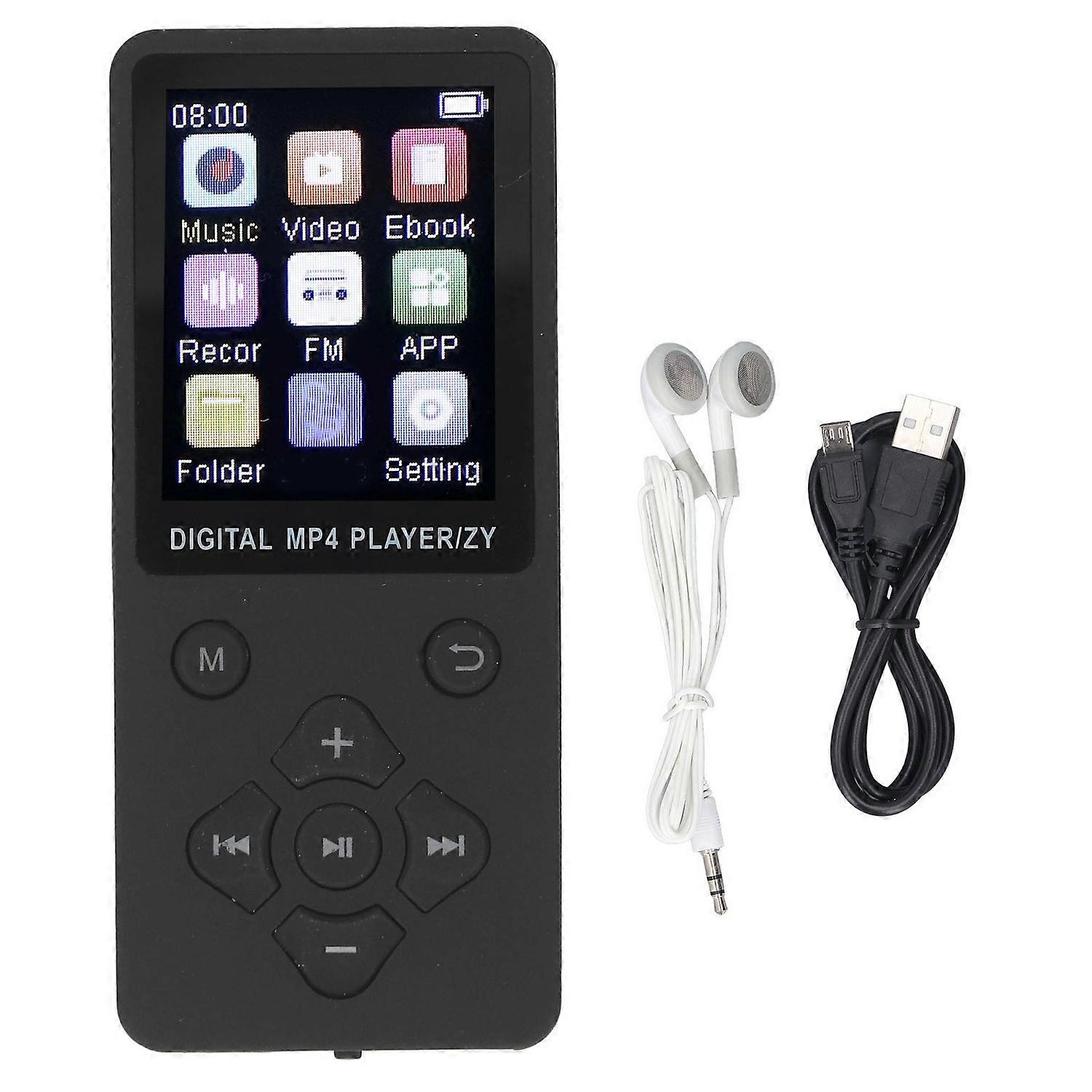 MP3 Player 1.8in Color Screen BT5.0 Portable HiFi Sound Player for Picture Video Book Recording Blac