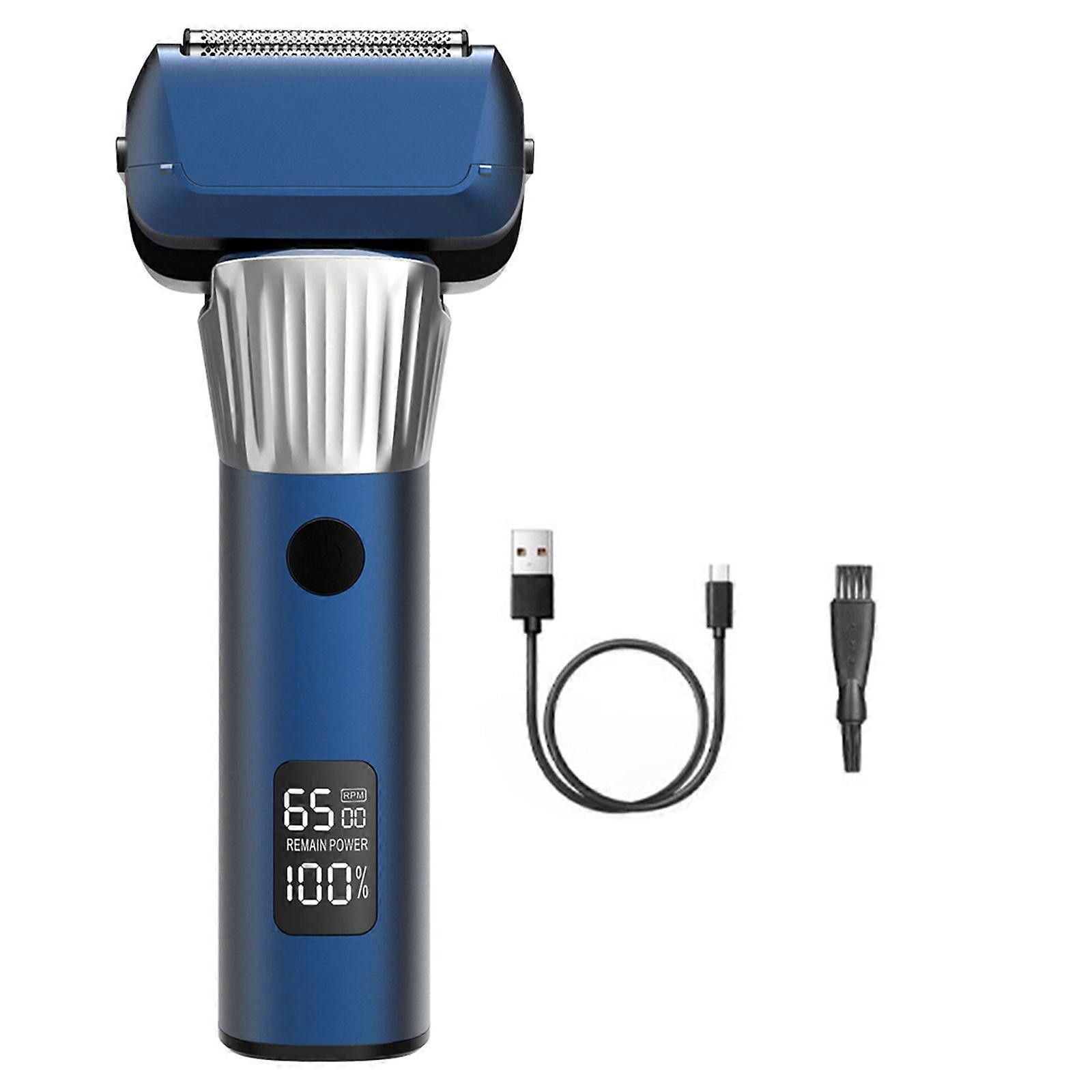 Rechargeable Electric Shaver Men Quick Shaving Device Portable Beard Trimmer ABS Texture Suitable for Travel Waterproof  Blue