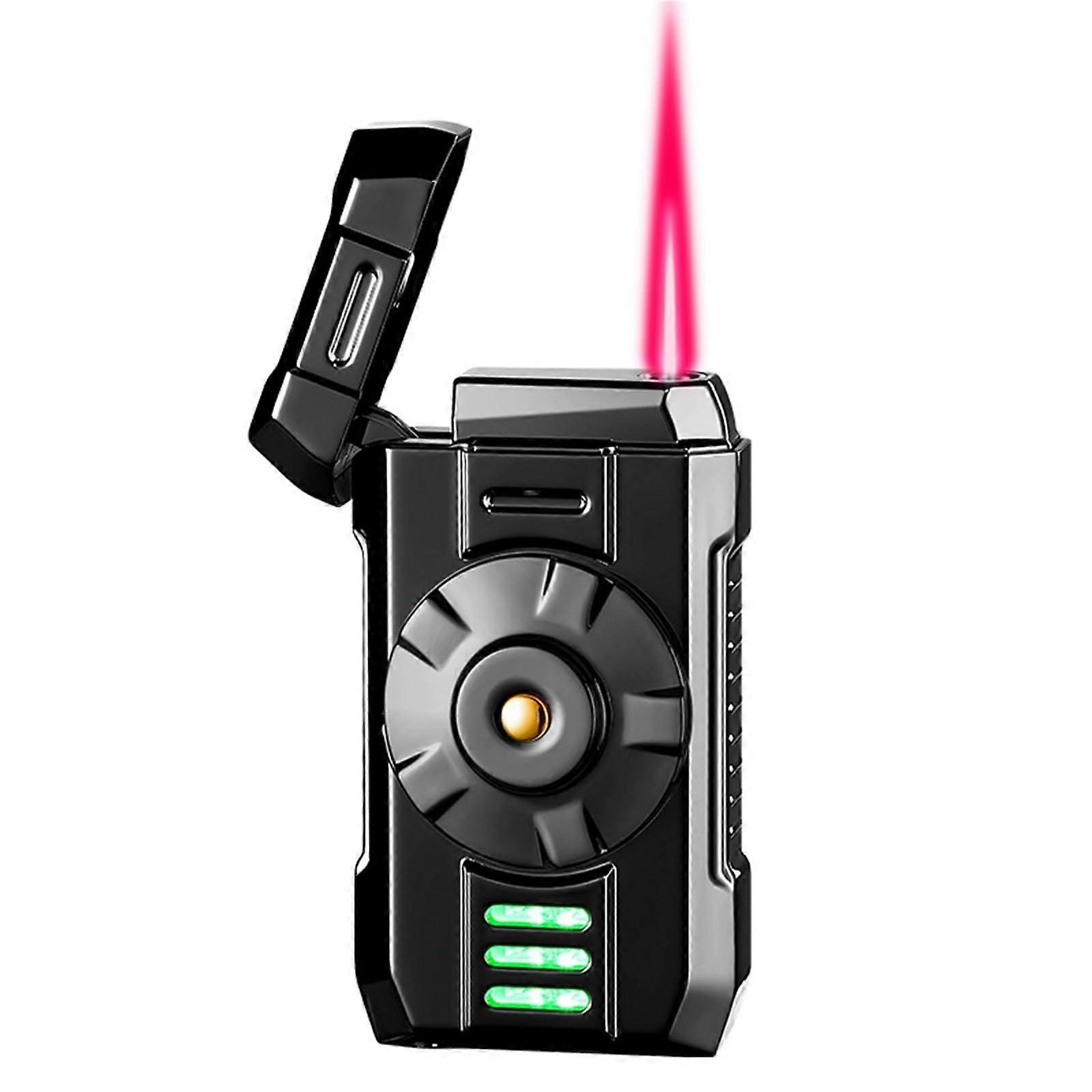 Torch Lighter Windproof Red Flame with Visible Fuel Window Refillable Adjustable Portable for Men and Women Black