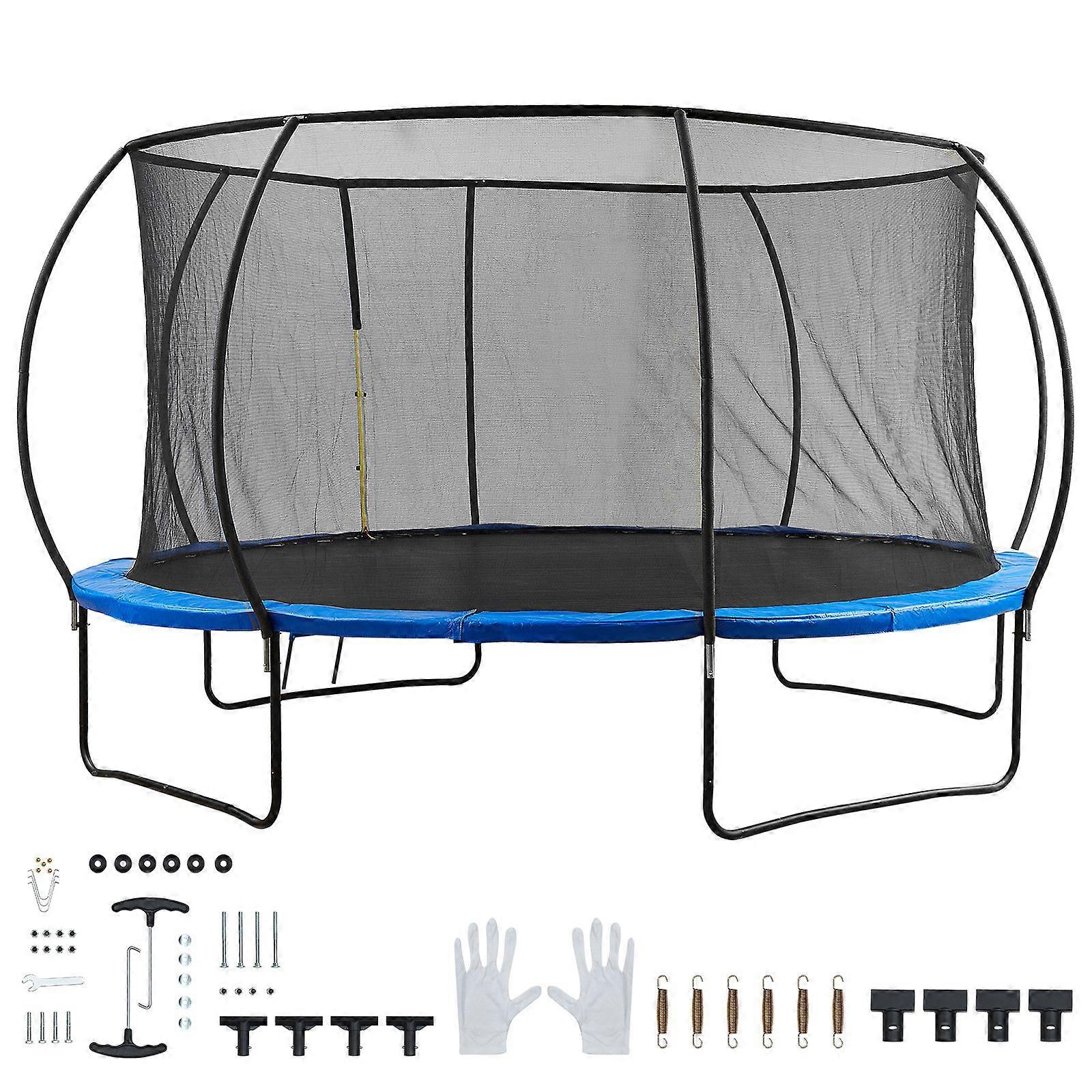 14FT Trampoline, 450 lbs Trampoline with Enclosure Net, Ladder, and Curved Pole, Heavy Duty Trampoline