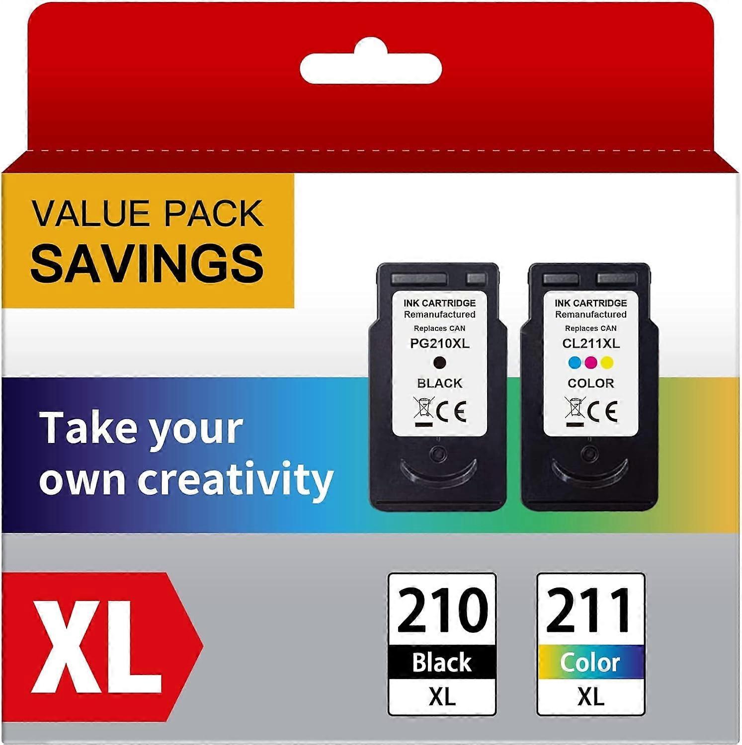 PG-210 XL/CL-211 XL High Capacity Ink Multi Pack for Canon 210XL 211XL, compatible with PIXMA IP2700 IP2702 MP230 MP240 MP250 MP280 MP490 MP495 MX320
