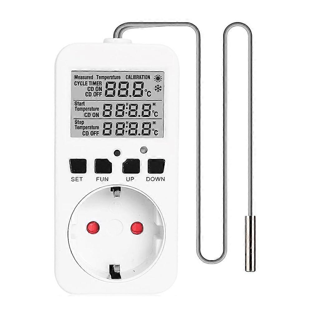 Digital Temperature Controller Sockets,16A Heating Cooling Thermostat Socket with Sensor for Greenhouse EU Plug