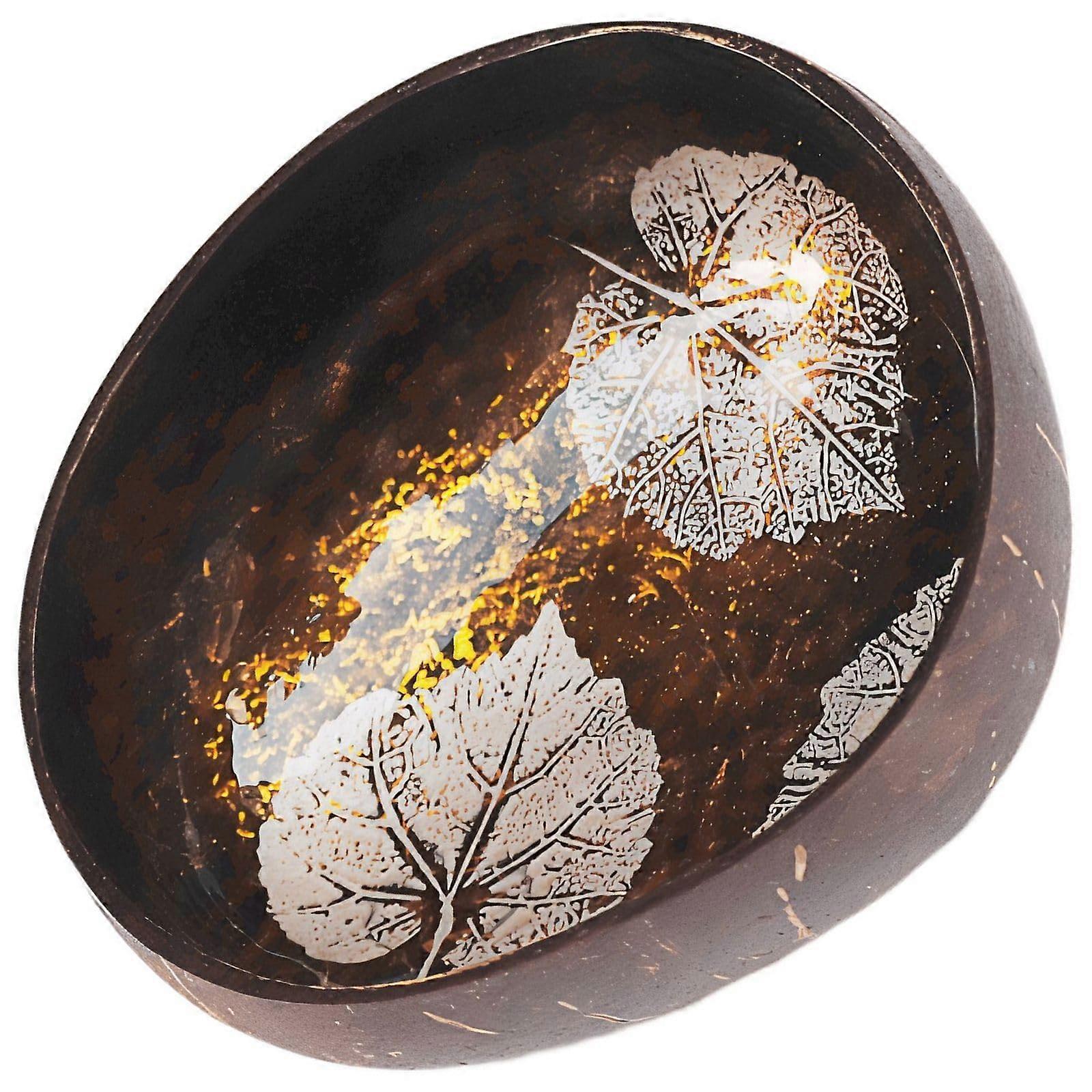 Decorative Woven Bowl with Leaf Painted Design for Tabletop and Home Decoration Yellow