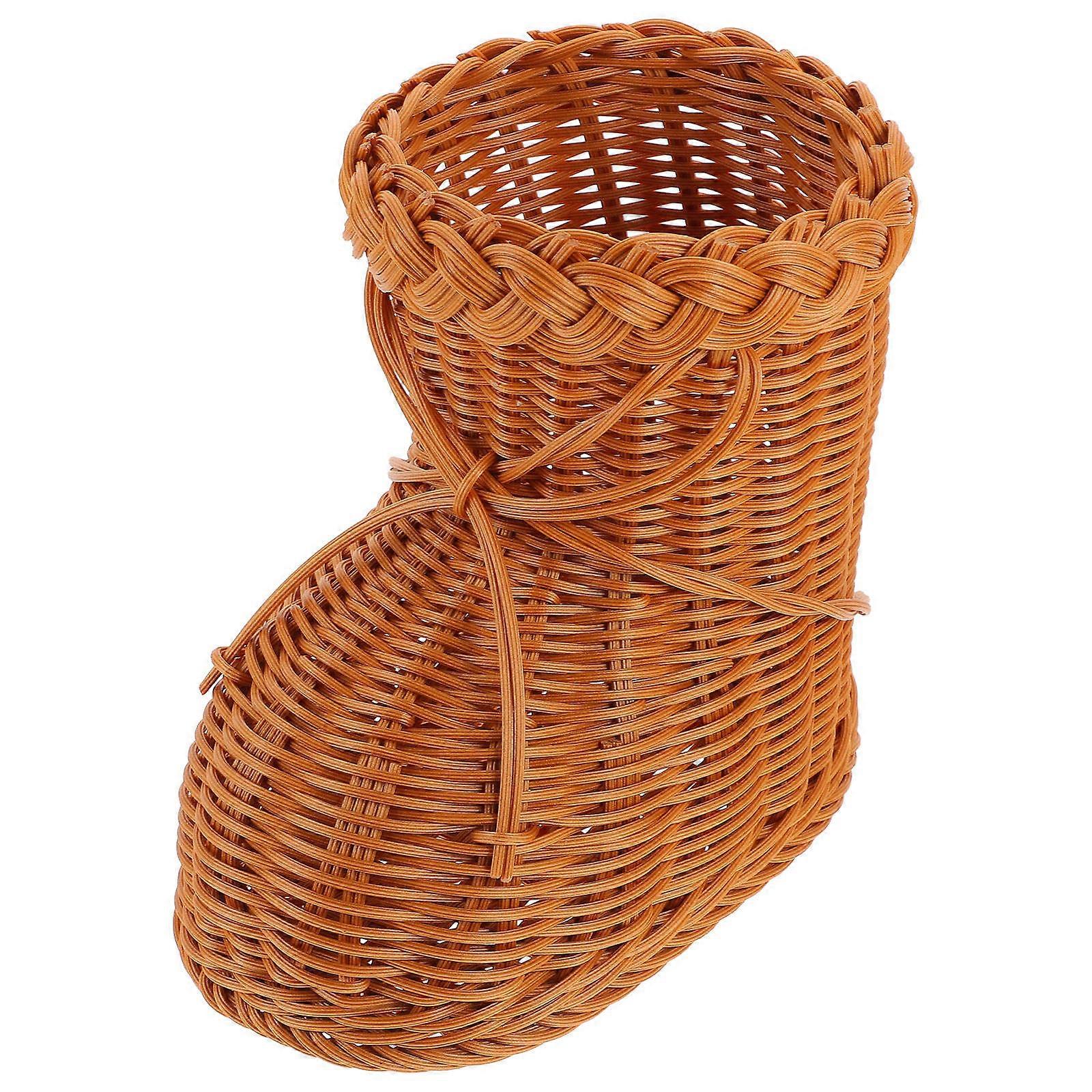 Boot Shaped Imitation Rattan Basket for Storage Use Woven Bread Holder