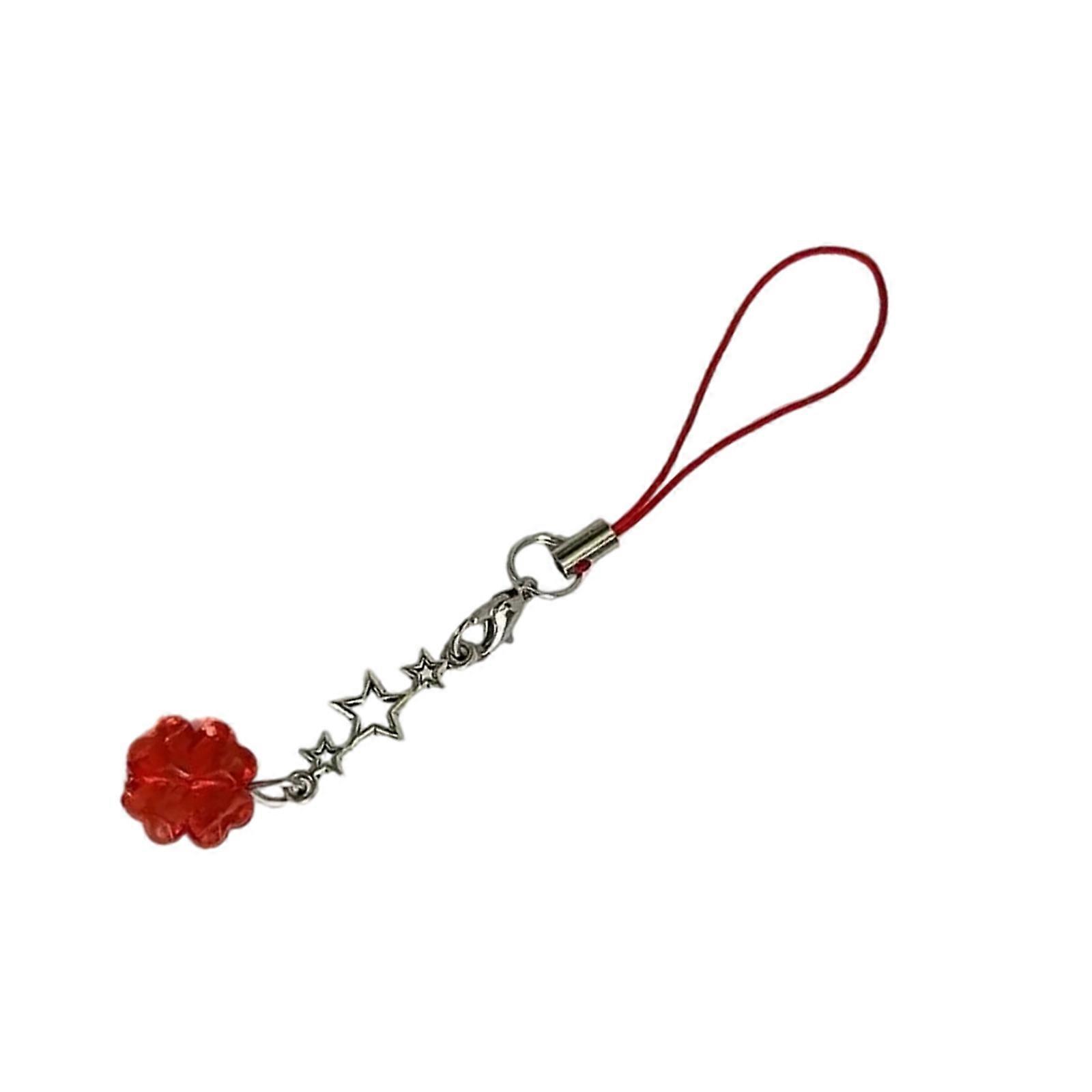 Lucky Crystal Four Leaf Clovers Phone Ornament Elegant Crystal Clovers Mobile Strap Pendant Accessory for Daily Use  Red