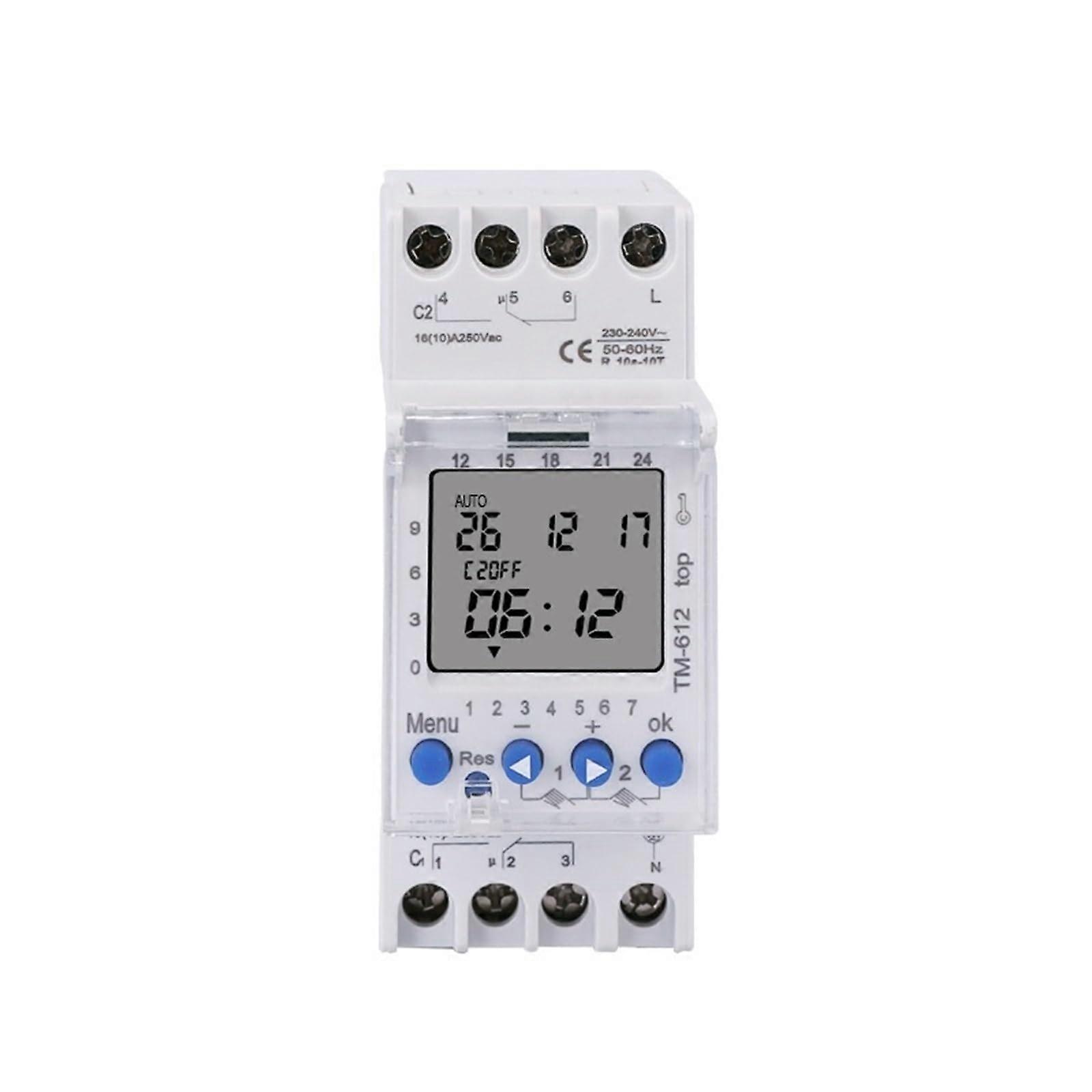 7 Day Programmable Digital Timer Switch 220V Dual Channel LCD Display DIN Rail Time Relay