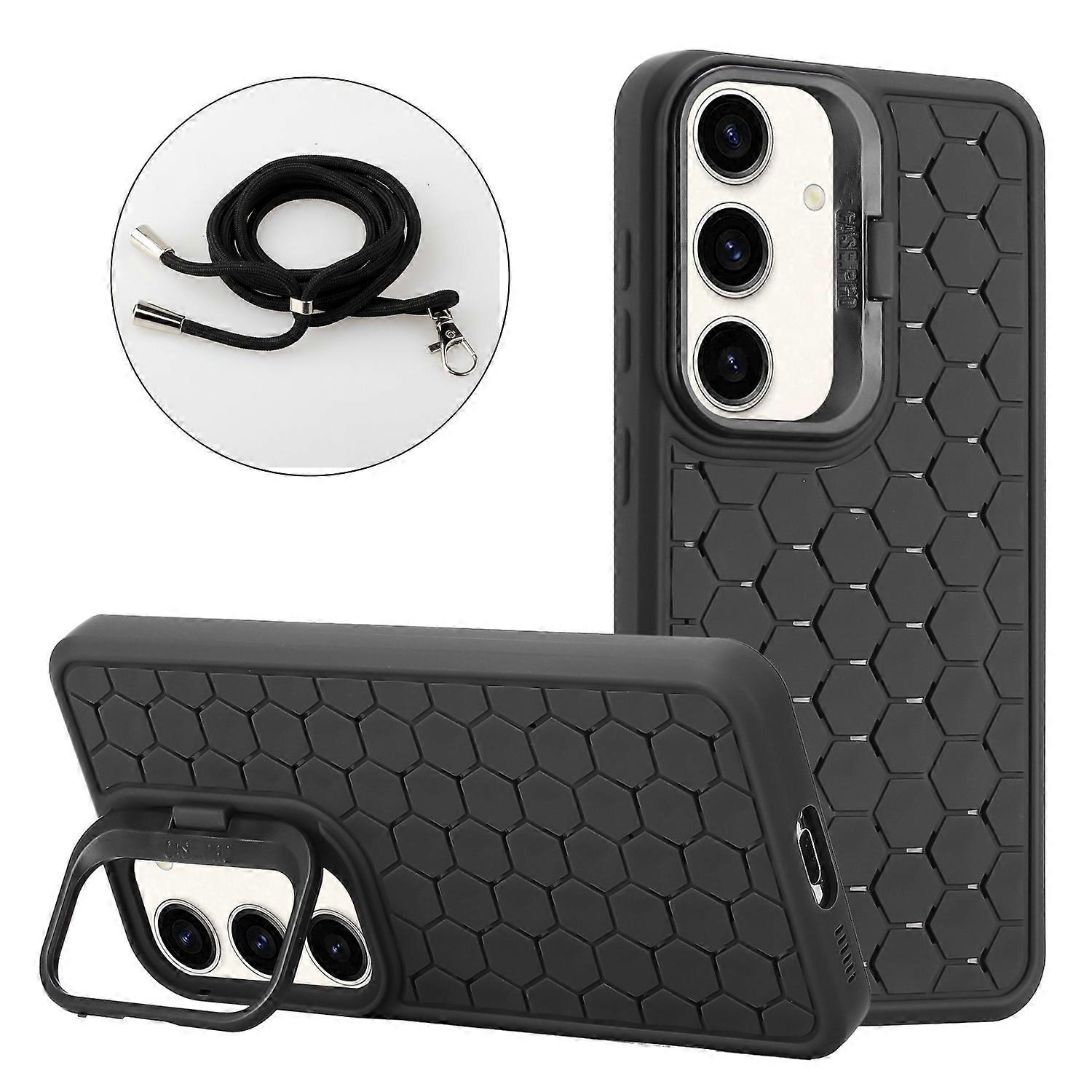 Honeycomb Radiating Holder TPU Phone Case with Lanyard