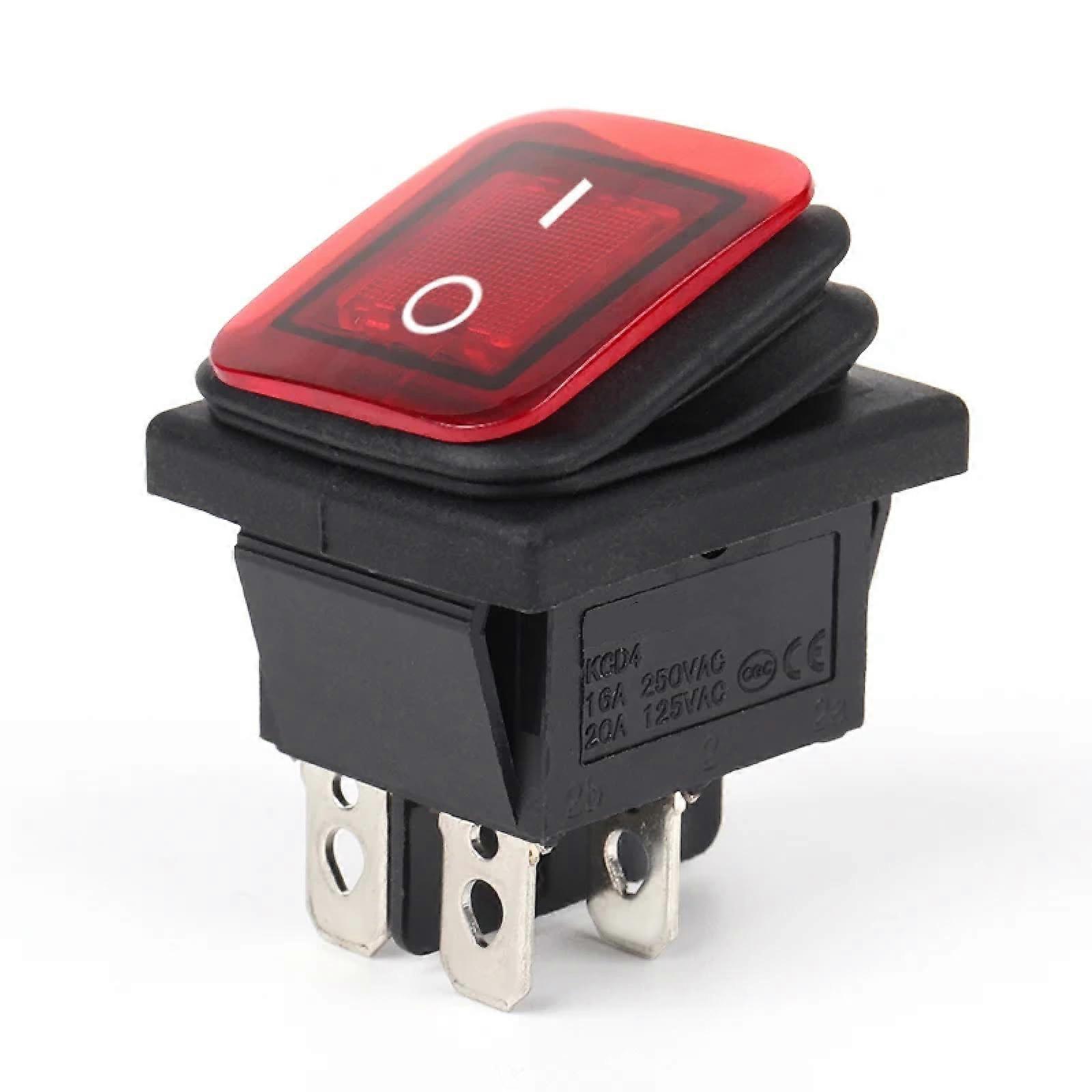 Waterproof LED Rocker Switch 4 Pin 16A 250V with Bright Indicator Light, Heavy Duty 2 Pack