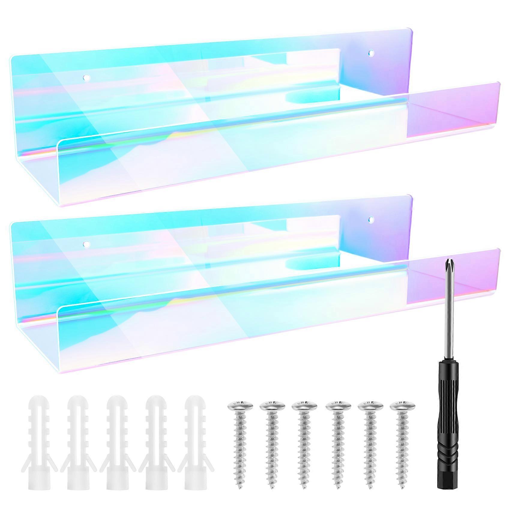2Pcs Rainbow Acrylic Wall Mounted Floating Bookshelf