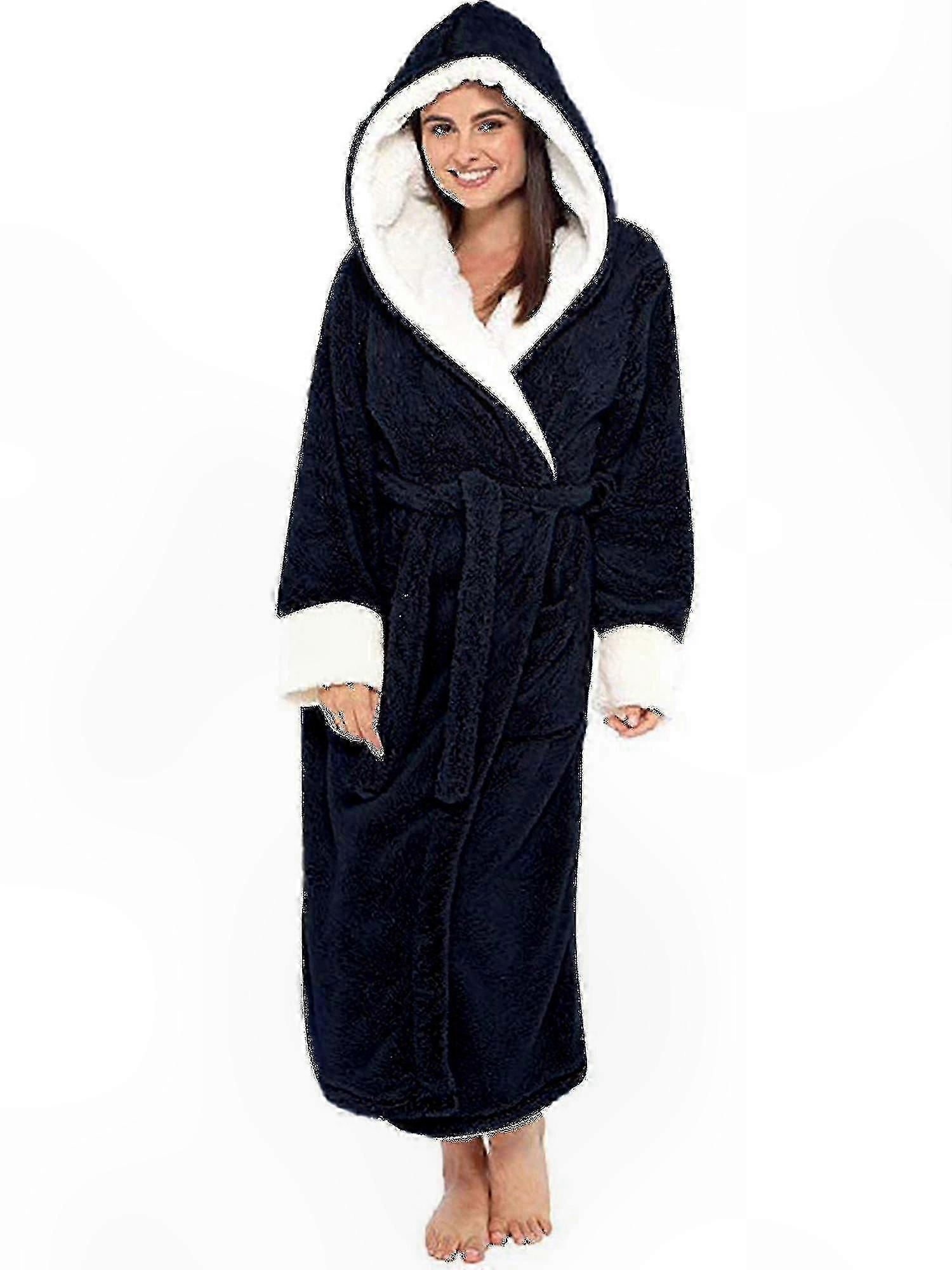 Women's Hooded Fleece Robe, Soft Fluffy Toweling Bathrobe with Warm Sherpa Lining
