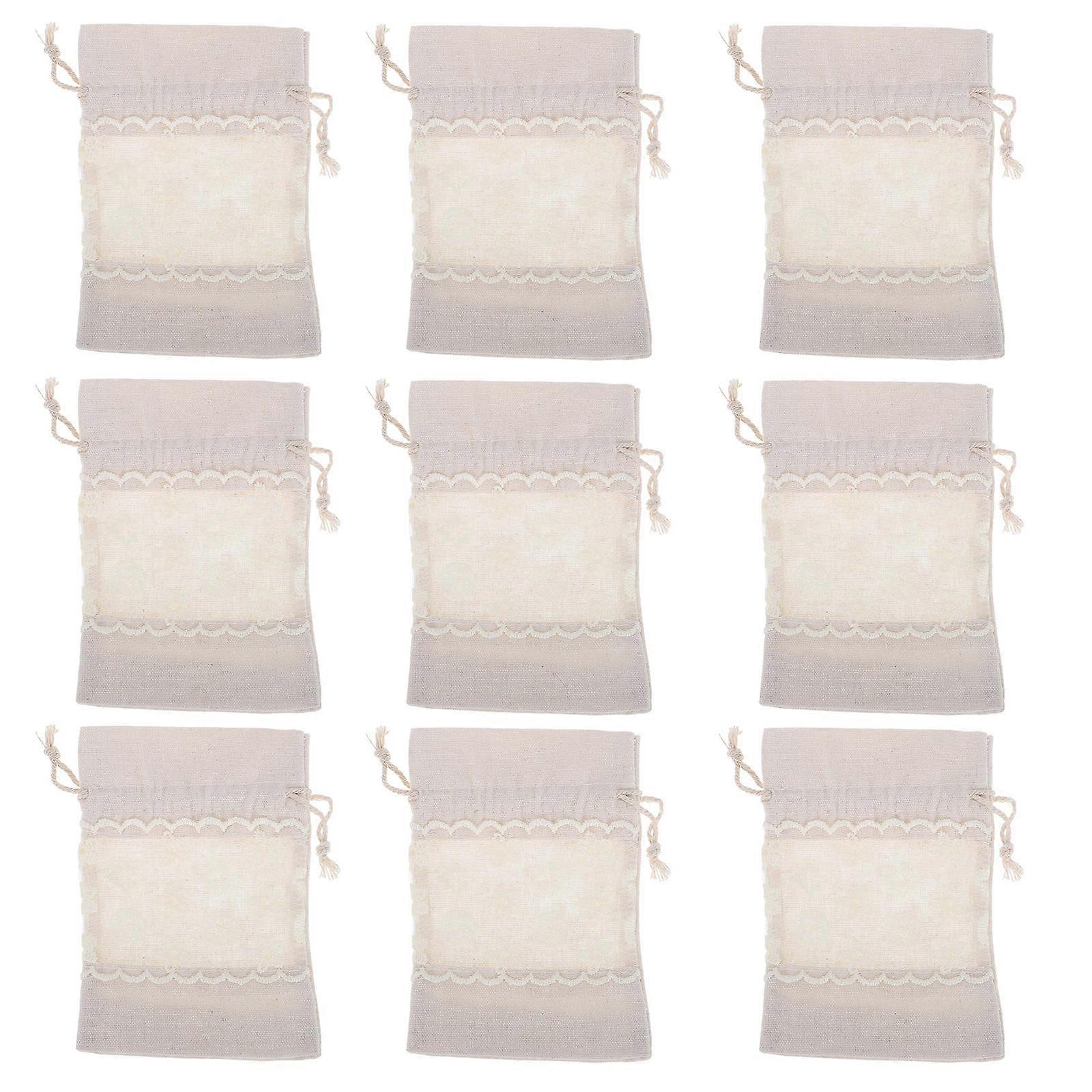 Jewelry Drawstring Storage Pouch Canvas Lace 10Pcs for Small Items