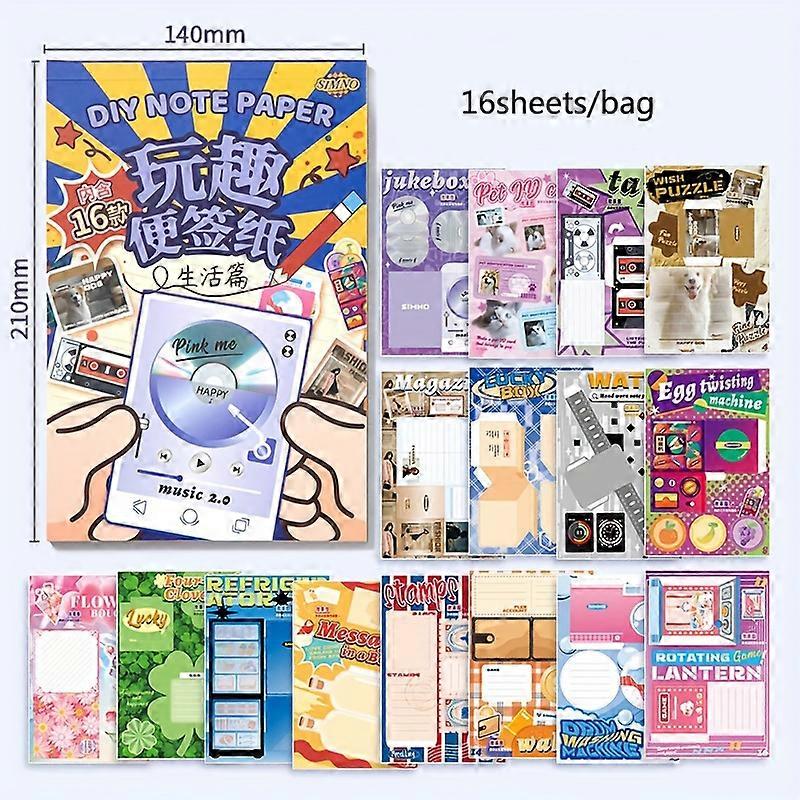 16Sheets/bag Can Write Fun Sticky Note Creative Snacks Dessert Fruit Daily Pattern Folding Note For Message Paper Greeting Card