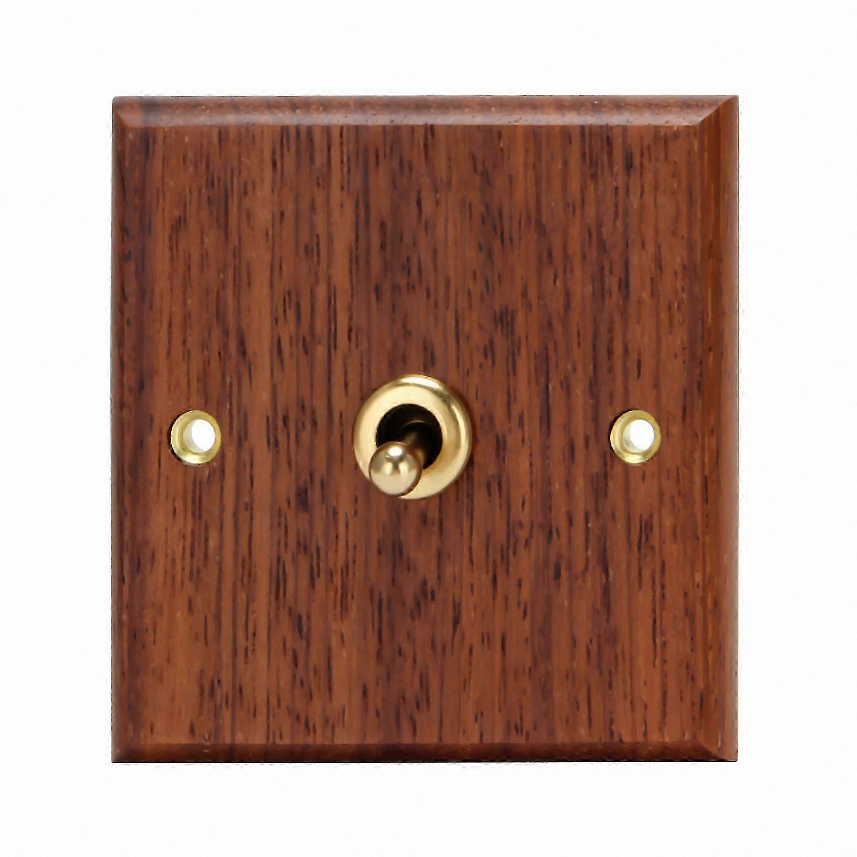 Retro Brass Toggle Switch with Wood Grain Panel for Wall Lighting