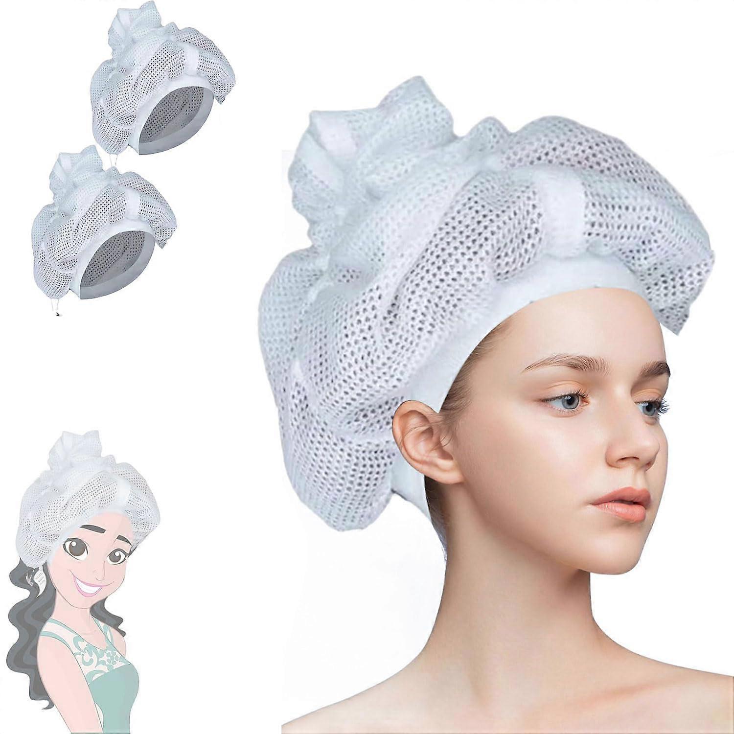 Curly Hair Drying Cap 2 Pack with Adjustable Net and Satin Diffuser for Quick Dry and Frizz Reduction