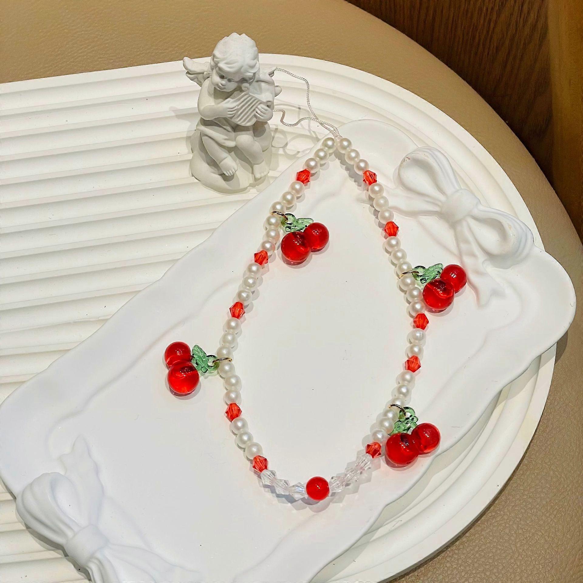 2pcs Cherry WristShort Handmade Beaded Chain  HighEnd Ccd Camera Pendant  Versatile