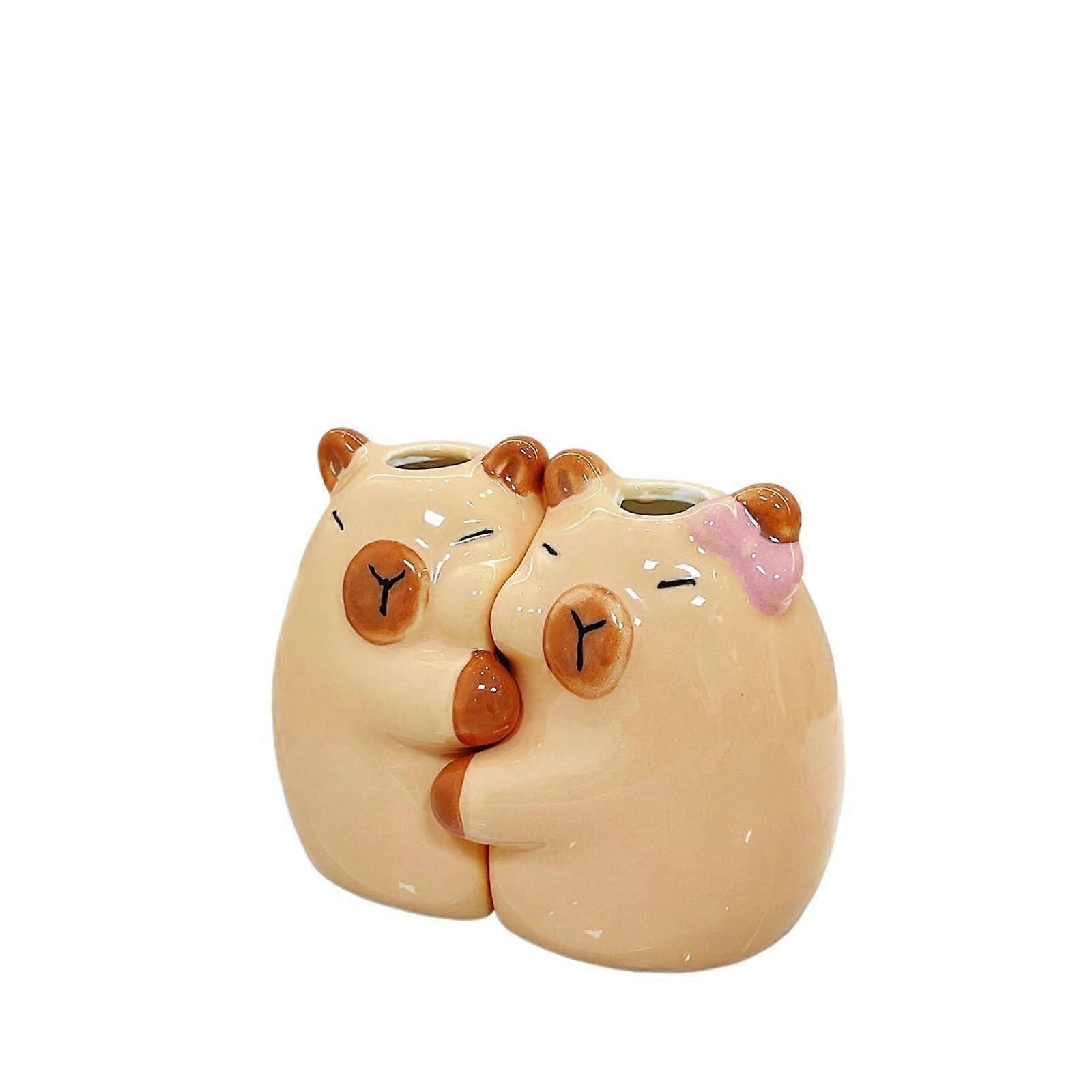 Toothbrush Holder with Cute Ceramic Bow Design, Bathroom Countertop Storage Rack with Drainage System