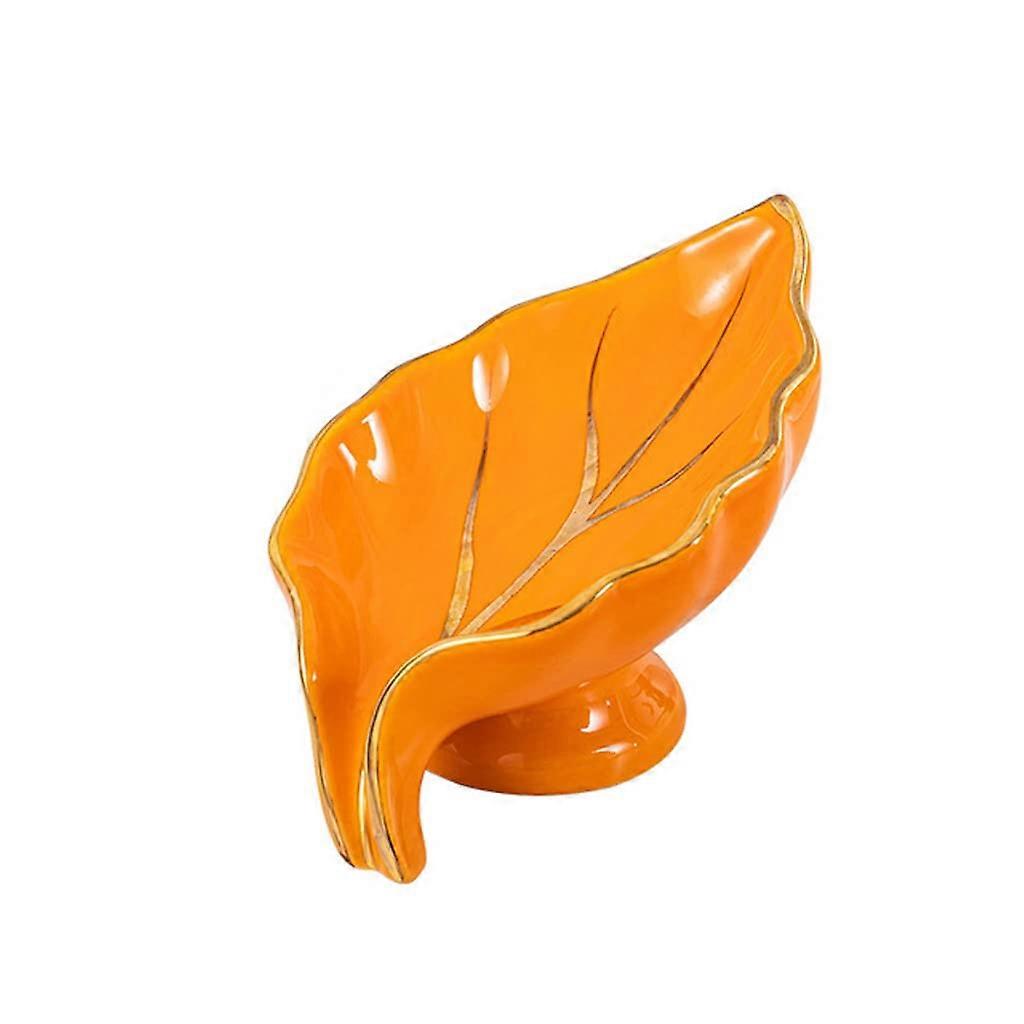 Ceramic Soap Dish Leaf Shape with Drain, Green Bathroom Soap Holder for Sink Shower Bathtub