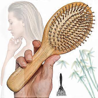 Bamboo Hair Brush with Ergonomic Handle, Gentle Scalp Massager Comb for Curly, Thick and Dry Hair
