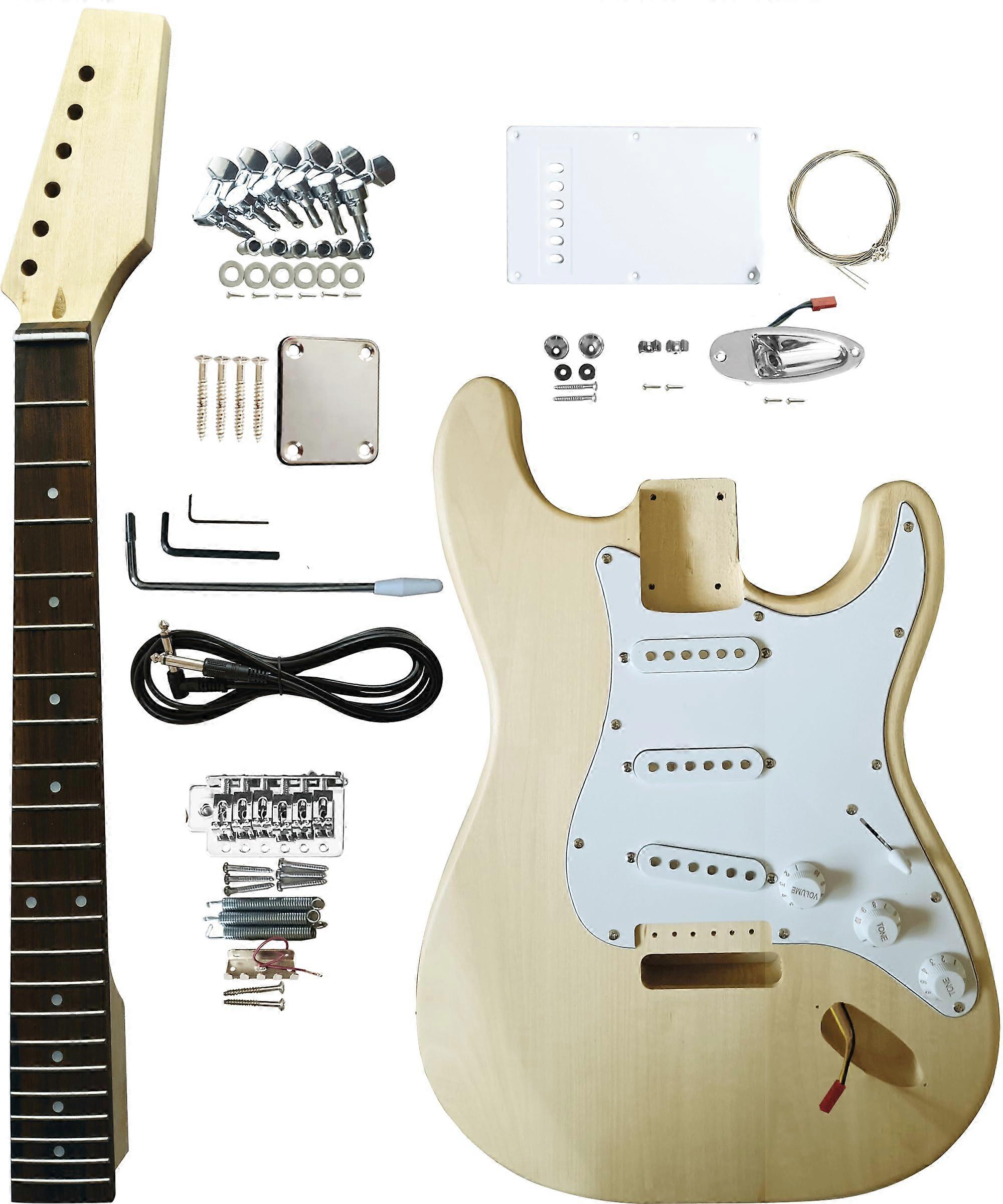 DIY Electric Guitar Kit Strat Style 6 String Beginner Friendly with Maple Neck Chrome Hardware
