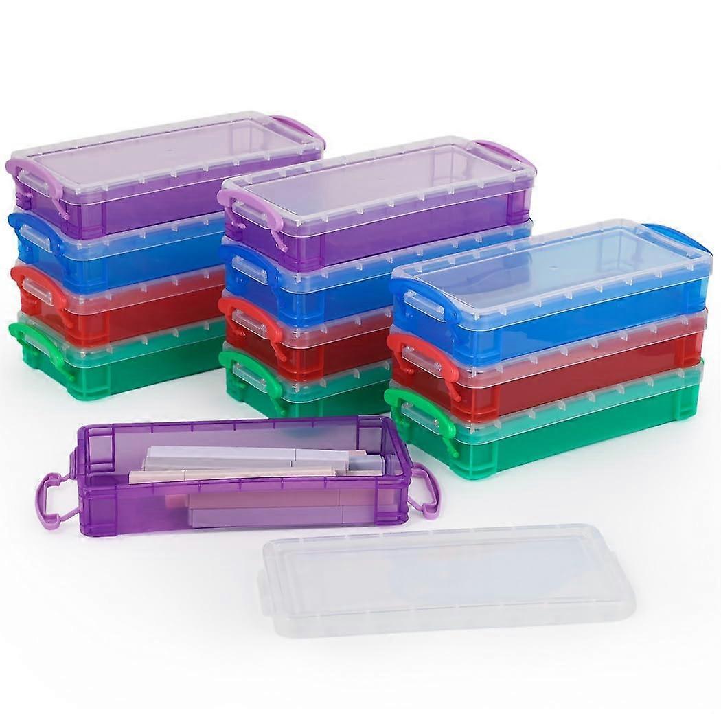 Plastic Pencil Case Set 12Pack with Snap Lid, ColorCoded Stationery Storage Box for Office and Art
