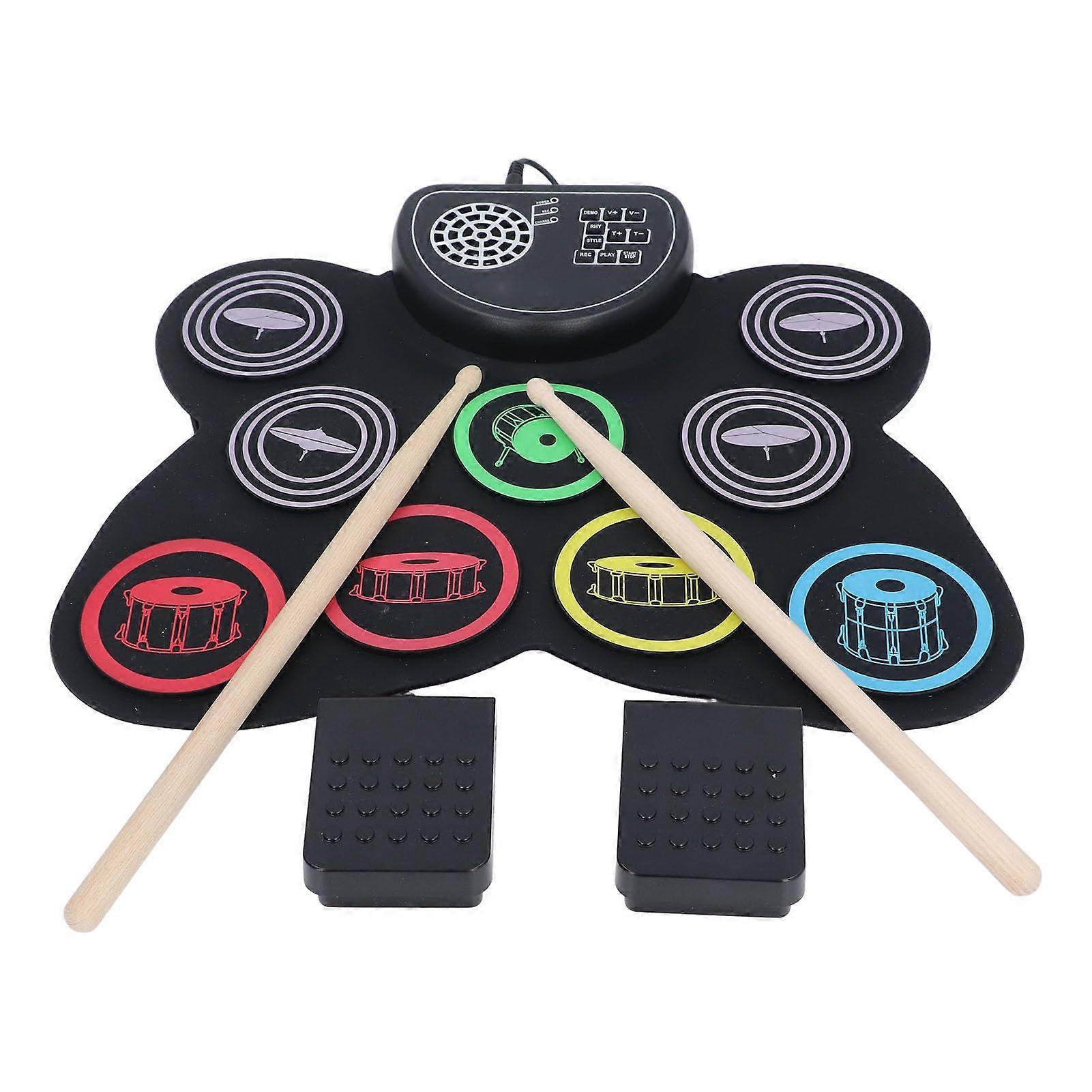 Electronic Drum Set with Roll Up Pad, Builtin Speakers, Silent Practice, Long Battery Life