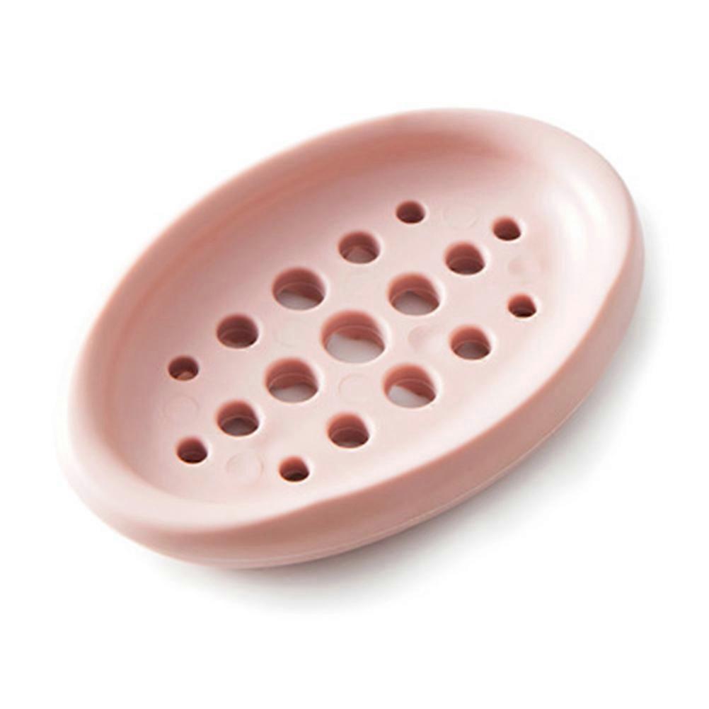 Creative Silicone Soap Box for Soap Holding Oval Shape Pink Tray