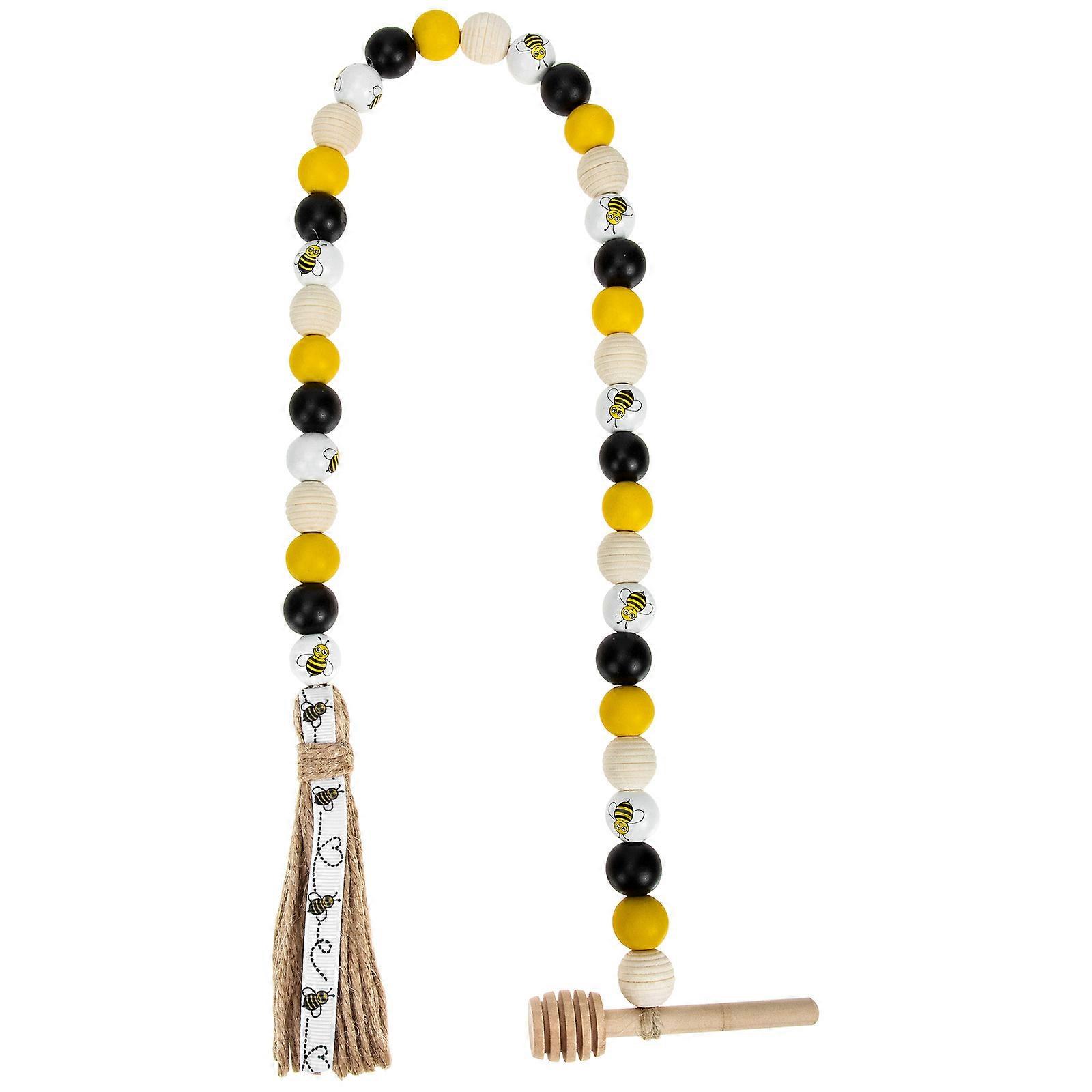 Wooden Beading Tassel Pendant for Decoration with Bee Pattern