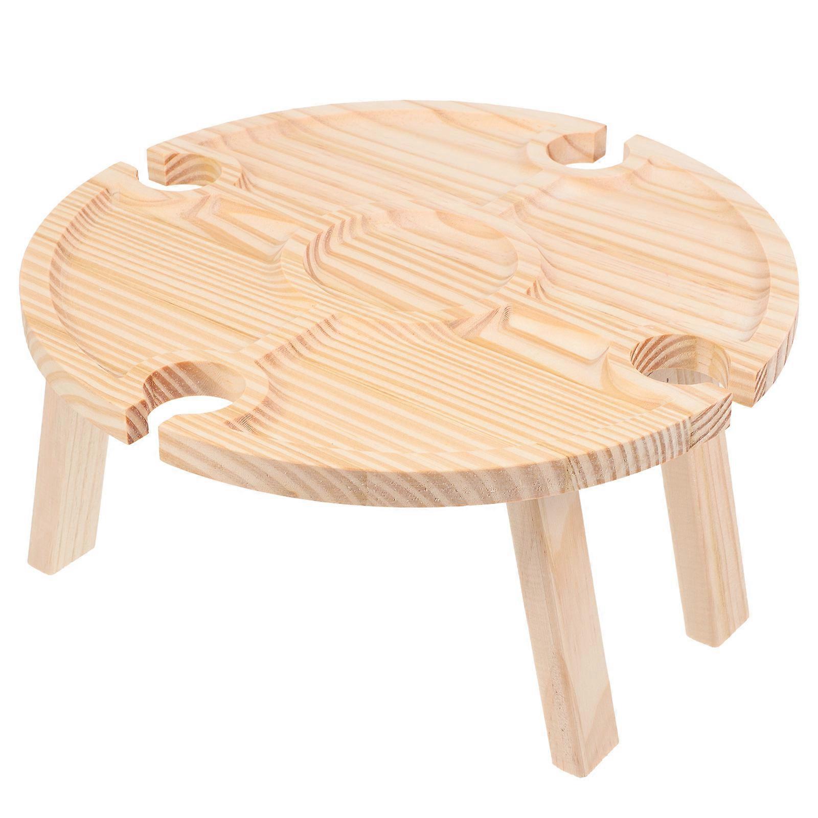 Wood Portable Round Table Snacks Storage Table for 2Pcs Use