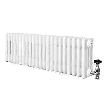 Traditional 4 Column Radiator 300mm x 1010mm & TRV Chrome Valves Central Heating Heater White Carbon