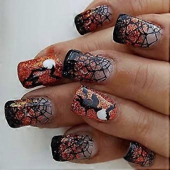 Halloween-fest Kort firkantet trykk-på kunstig med nettheksedesign Svart oransje skummel stil flerfarget