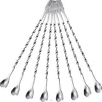 8 Pieces Cocktail Spoon Stirring Bar Mixing Long Spoon Stainless Steel Spiral Pattern  Stirrers,10 Inch (Silver)