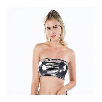 Mujer Brillante Metal spandex Boob Tube Mini Bra Top Super Crop Top Dancewear Clubwear
