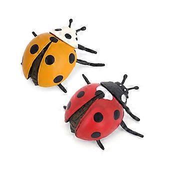 2Pcs Realistic Ladybug Figurines Set, Yellow & Red PVC Ladybird Models, Insect Toys for Kids, Educational Insect Decor for Home, Garden & Educational 