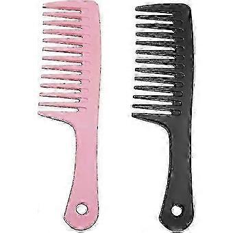 Lot de 2 peignes en plastique à dents larges, épais et antistatiques, pour la maison, noir et rose MV