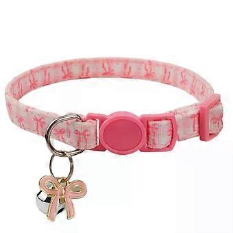 at Collar with Bell Bow and Flower Pendant Adjustable Kitten Collars Cute Pink Plaid and Bow Design