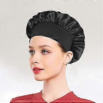 2024 Satin Night Hair Bonnet for Hair Care, Stretchy Silk Sleep Cap for Women (Black)