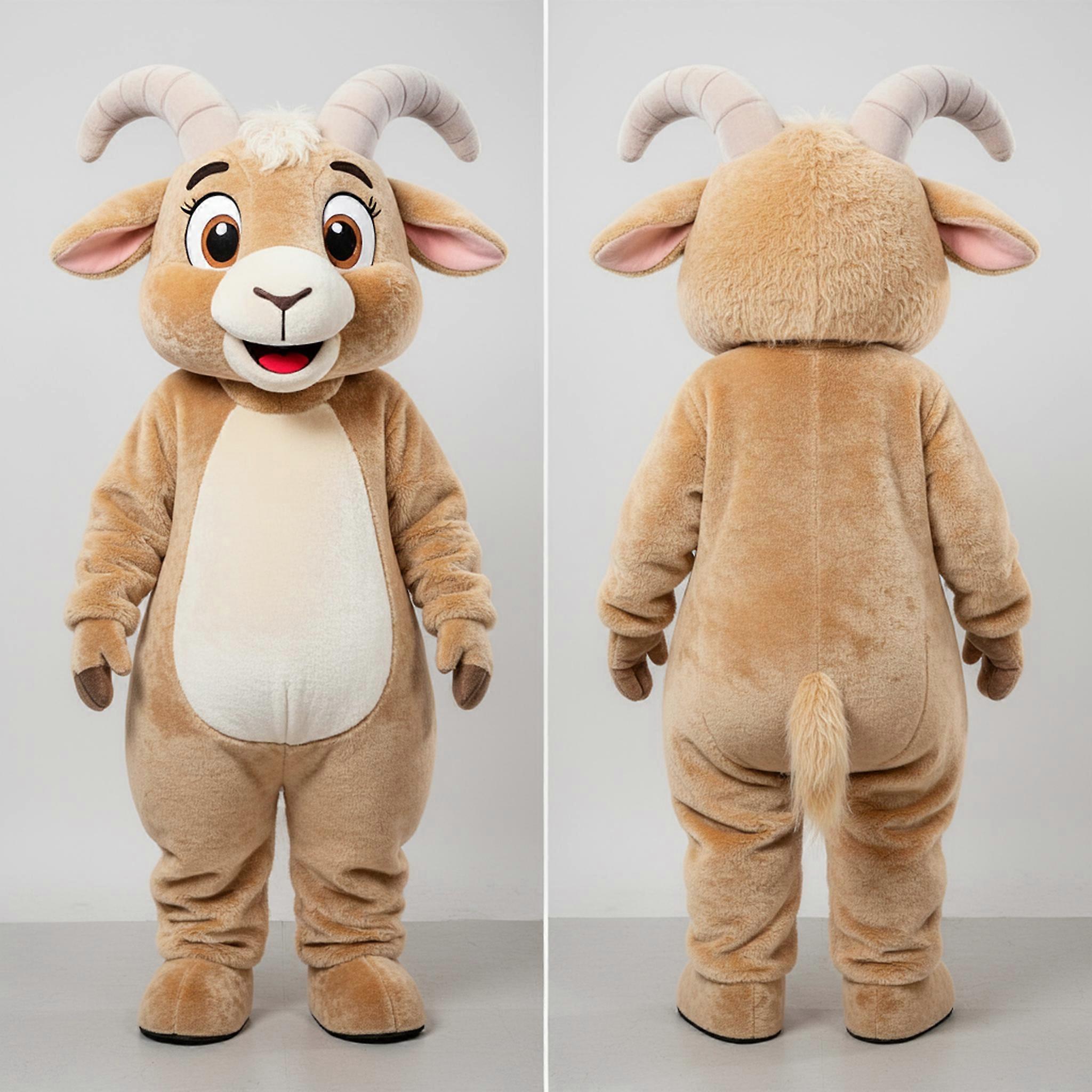 MASTICOT Tan Fluffy Angora Goat Mascot